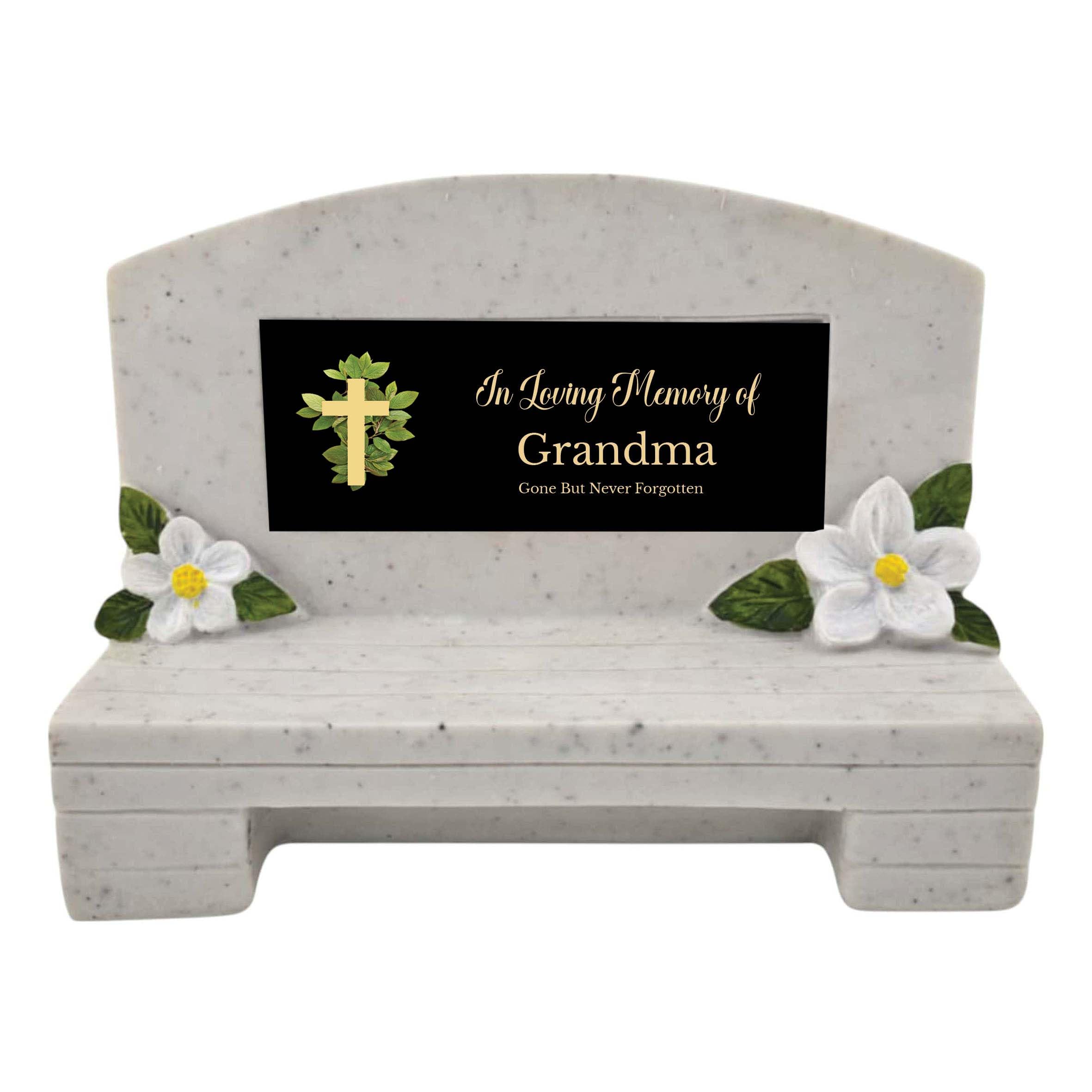 1stclassgifts In Loving Memory Of Memorial Bench With Plaque Grave Marker With Cross Design Mum Dad & Lots More Black Plate (UV PRINTED) (Grandma)