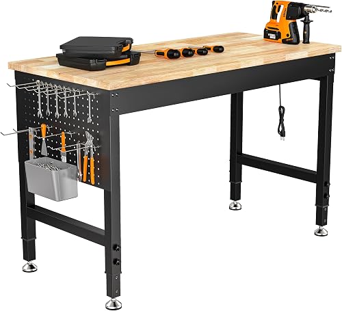CAMMOO 48" Adjustable Workbench with Pegboard, Power Strip & 2000 lbs Capacity for Garage CAMMOO 48" Adjustable Workbench with Pegboard, Power Strip & 2000 lbs Capacity for Garage