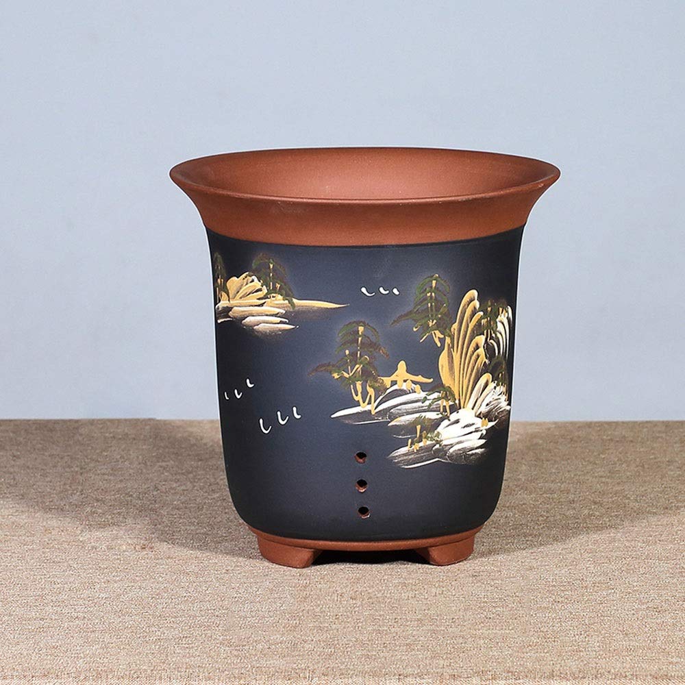 Wysokiej jakości fioletowo-piaskowa doniczka z wysoką rurką, ceramiczna doniczka do salonu, doniczka na balkon, ceramiczna dekoracja ogrodowa, zielona doniczka, ciekawa (styl 1)