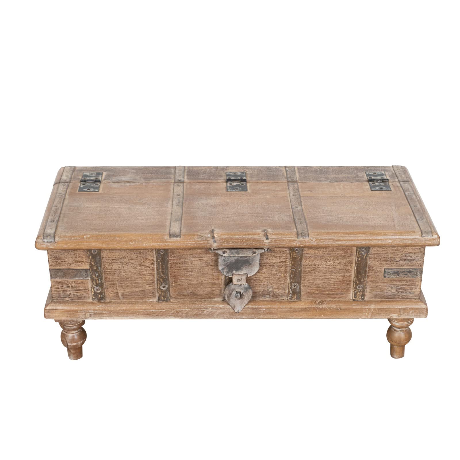 Biscottini Baule legno con panca contenitore 124x46x58 cm - Baule da interno in legno riciclato - Panca legno portagiochi vintage