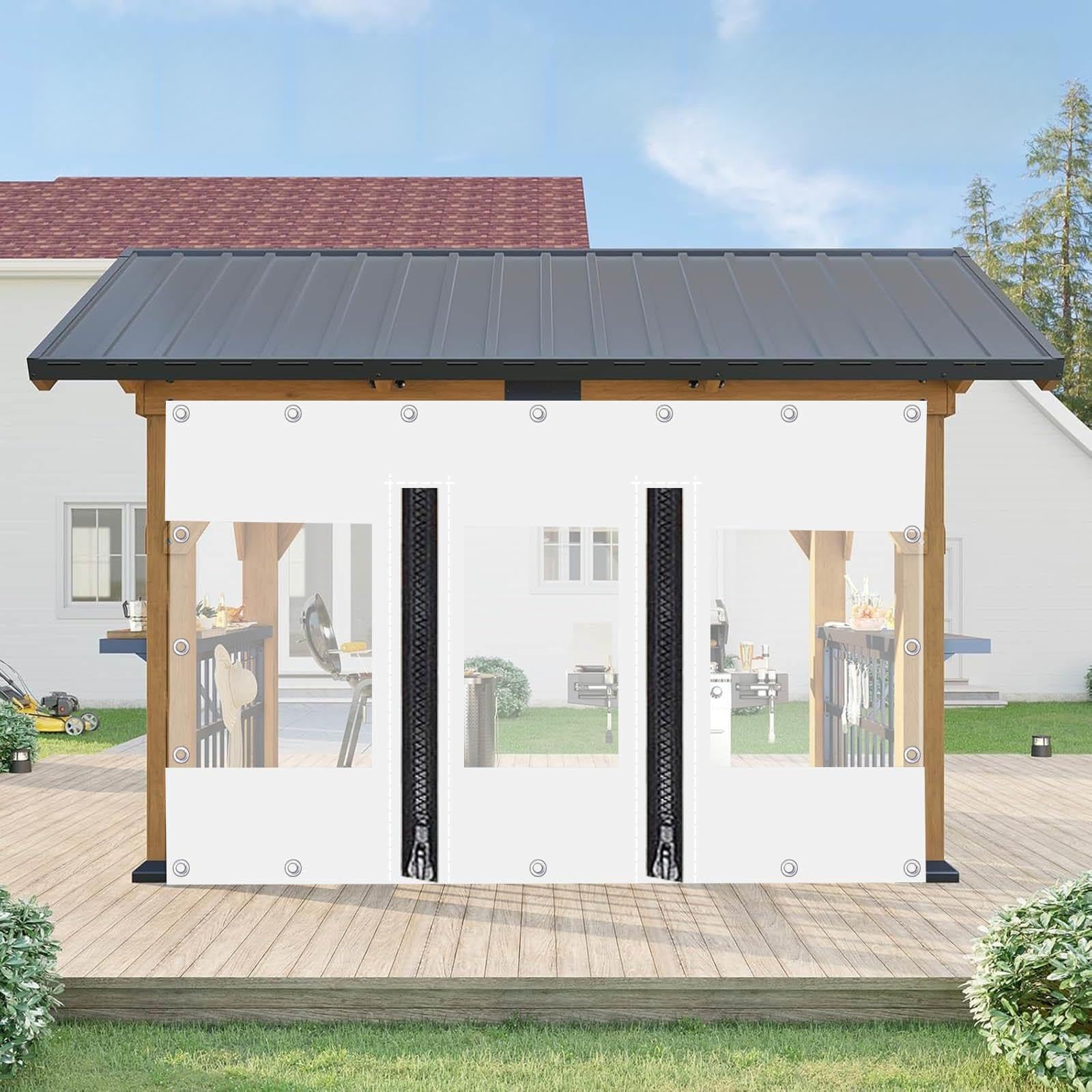 Bâche en PVC avec porte imperméable pour pergola et terrasse de 1x1,8m