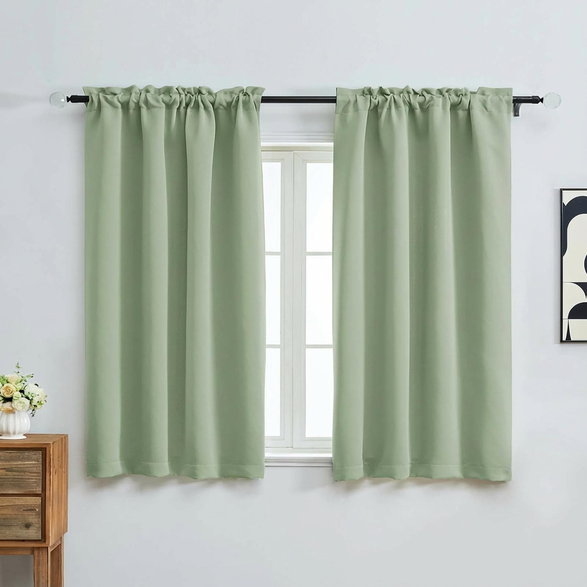 OVZME Light Green Short Blackout Curtains for Bedroom 54 Inches Long 2 Panels, Modern Window Treatment Solid Thermal Insulated Curtains for Living Room, Rod Pocket Blackout Drapes, 2x40Wx54L Inches