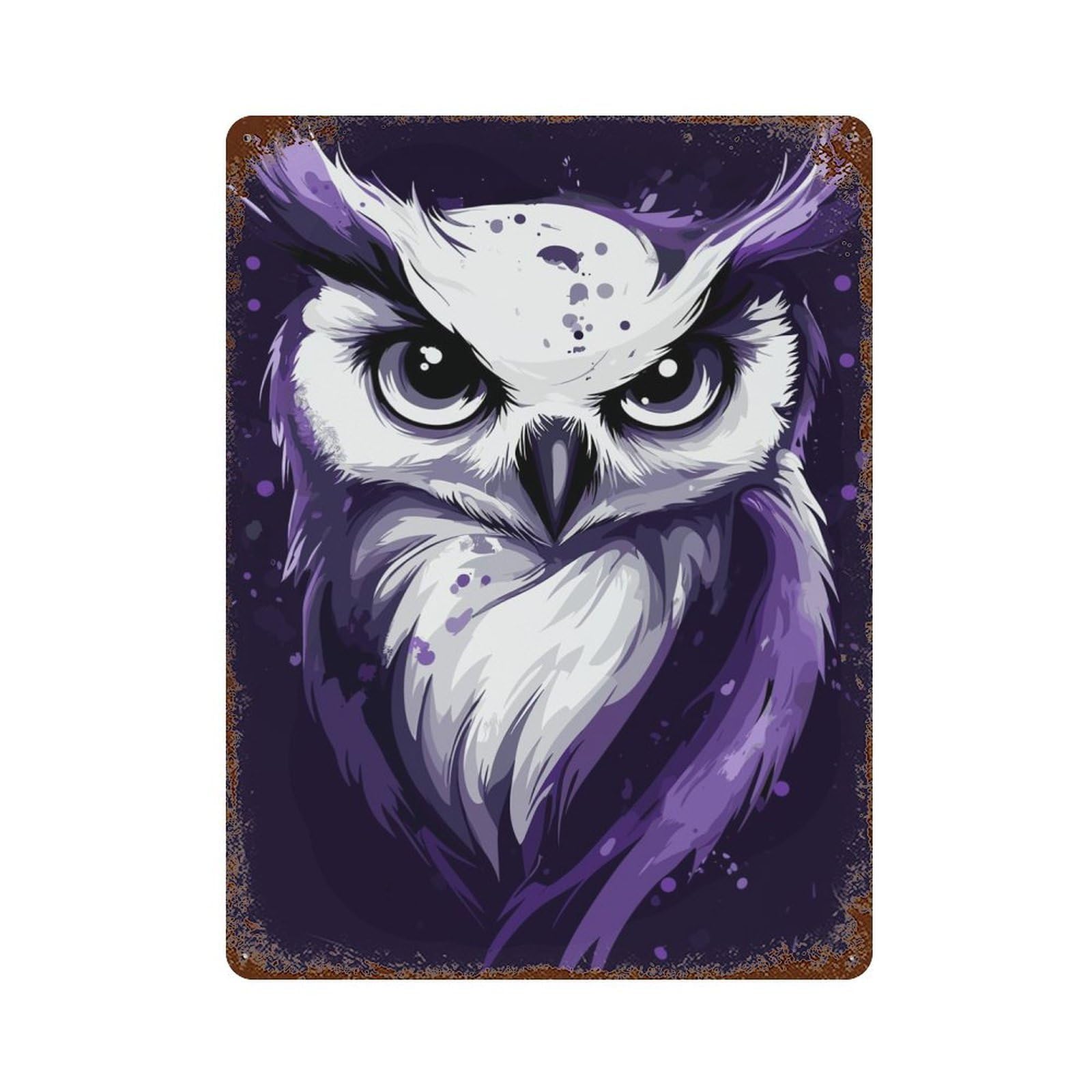Purple Owl Illustration 15.7"x11.8" Rustic Tin Plaque, Novelty Wall Decor for Living Room, Hallway And Home Decor