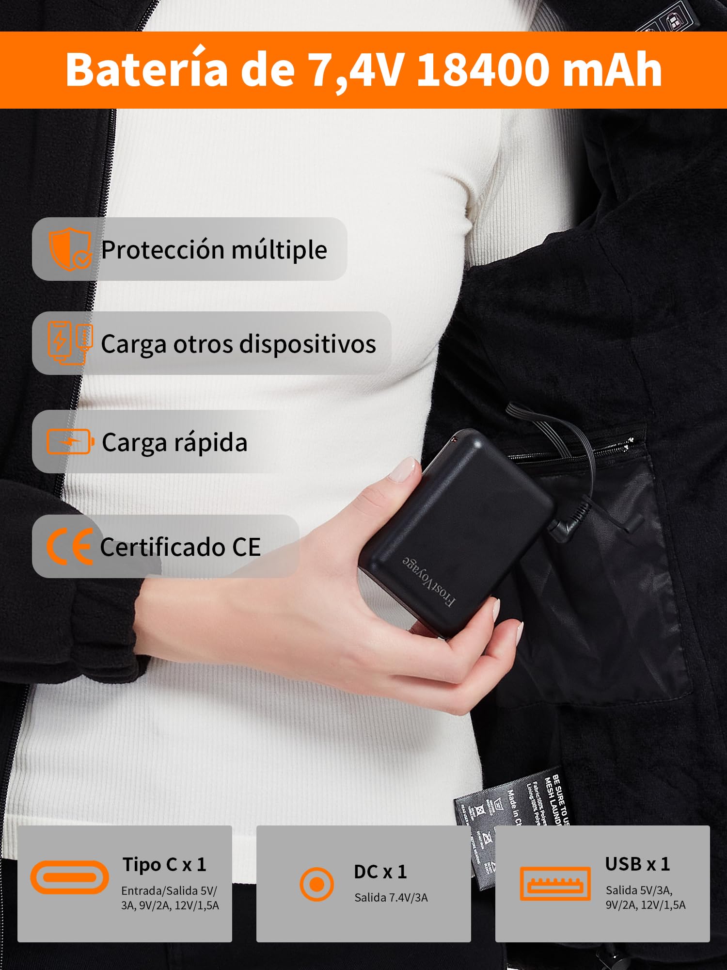 Chaqueta Calefactable Mujer con Bateria 18400 mAh, Chaqueta Termica Mujer, Polar Abrigo Cazadora Ropa Calefactables Chaquetas con Calefaccion Invierno, 10 Zonas de Calentamiento