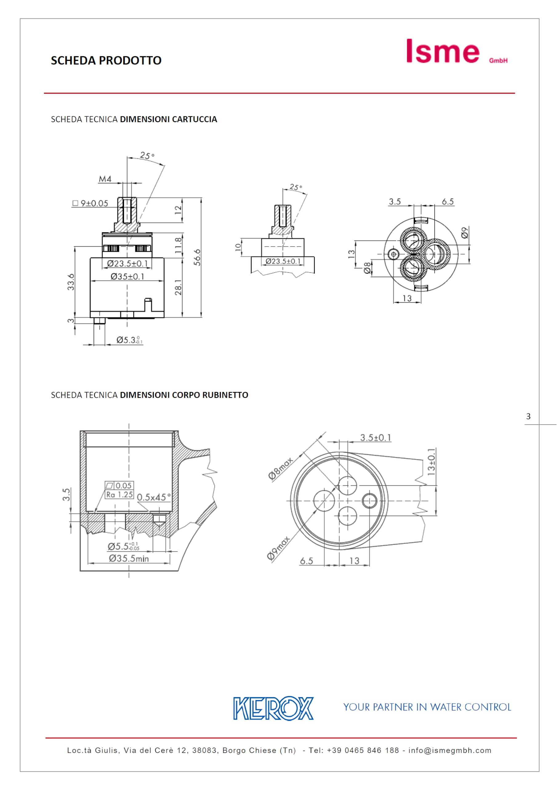 Schläfer | 480037 – Cartouche de mélangeur 35 mm de rechange en céramique pour Kerox 35 mm K35 sans socle de cartouche avec 1 robinet à pied cartouche évier