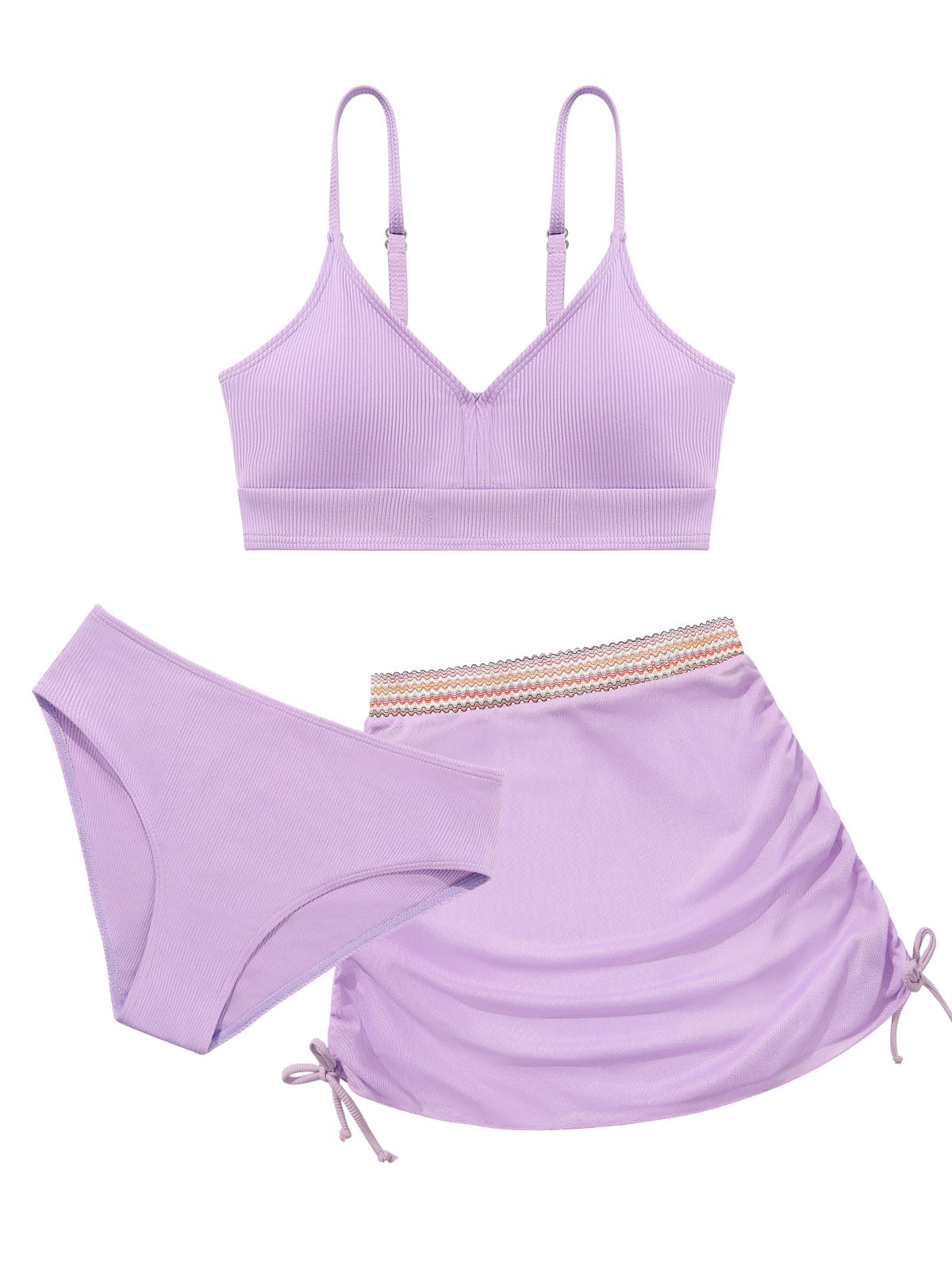 ESHOO Girls Swimsuits Kids 3 Piece Bathing Suit Teen Girls Bikini Swimwear with Drawstring Cover Up Skirt Beach Swimwear