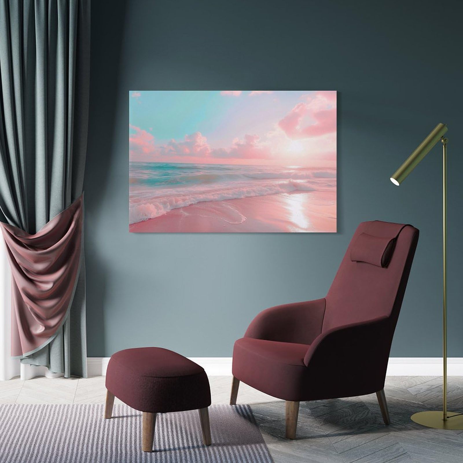 ピンクインテリア 海の風景 テクスチャーアート 海の絵 海 海アート Amazon.co.jp: 絵画 ピンクの海の夕日インテリア 絵画 静かな海 魅惑的