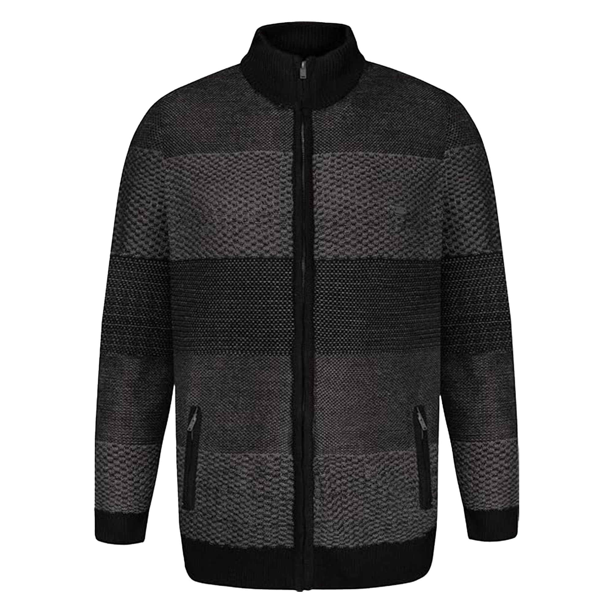 Kam Men's Grey Funnel Neck Zip Through Marl Stripe Knitwear - 5XL