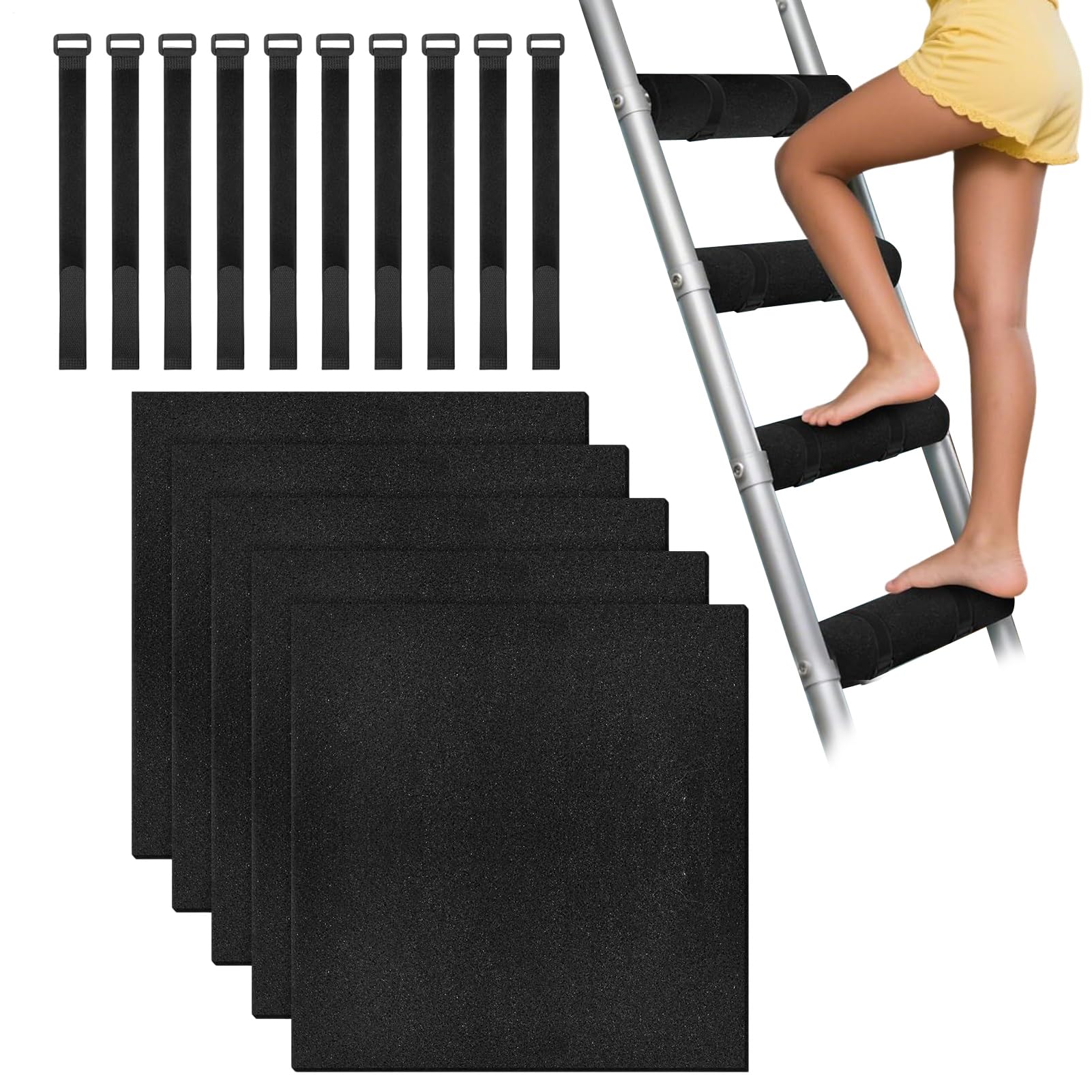 Bunk Bed Ladder Pads - Soft Anti-Slip Protector | Loft Bed Ladder Step Cover with 10 Adjustable Hoop Straps - for Dorm College RV Kids Room Bedroom Apartment