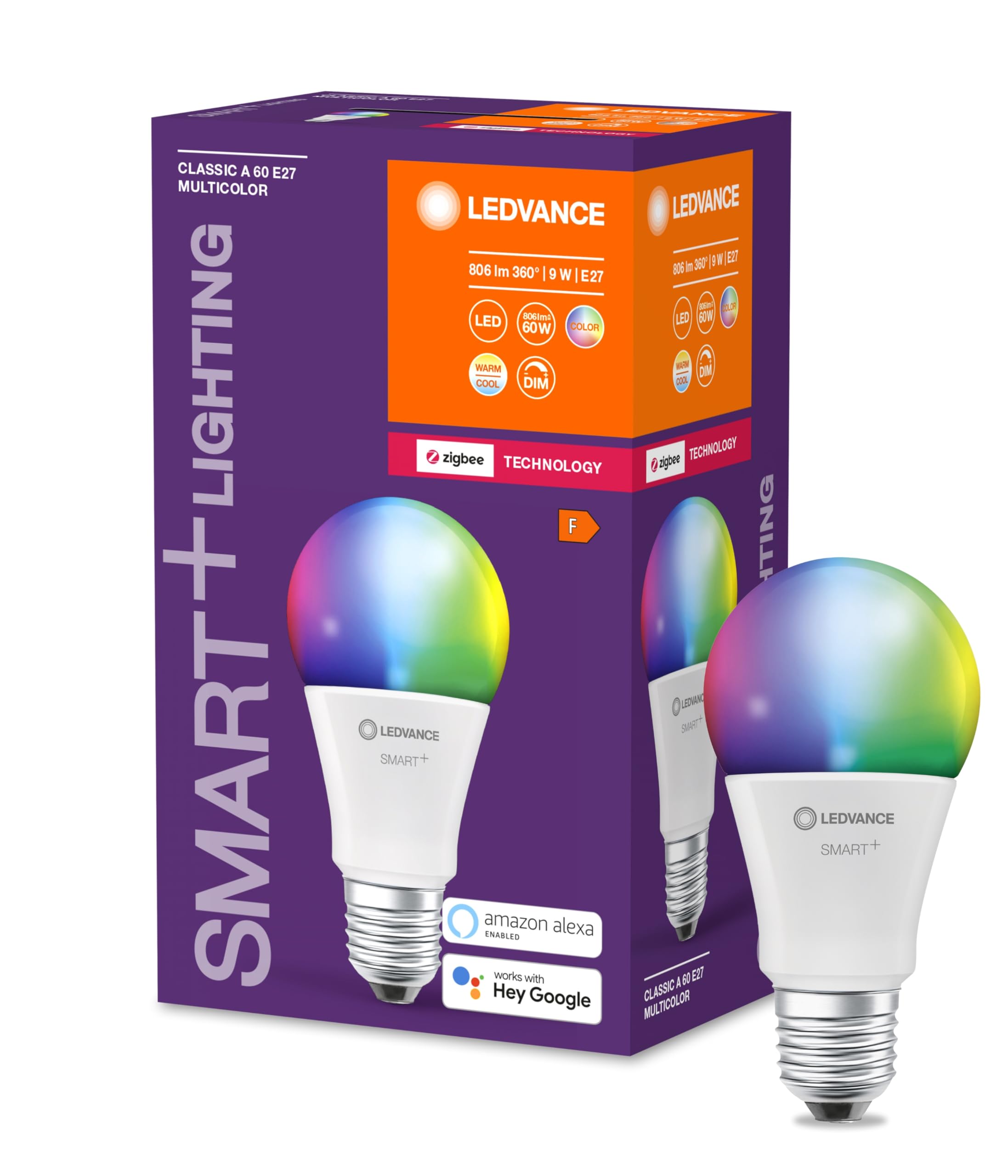 LEDVANCE LEDVANCE Smart+ Lampe mit ZigBee Technologie, 9W, A60, matt, Sockel E27, Lichtfarbe RGBW einstellbar, 806lm, 1er Pack