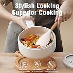 Ensemble d'ustensiles de cuisson en silicone - Utensiles de cuisine en silicone pour la cuisson des poignées en bois, 446°F Ensembles de spatules d'Utilitaires résistant à la chaleur w Support, Gadgets pour les articles de cuisine nonick BPA Gratuit (blanc crème)