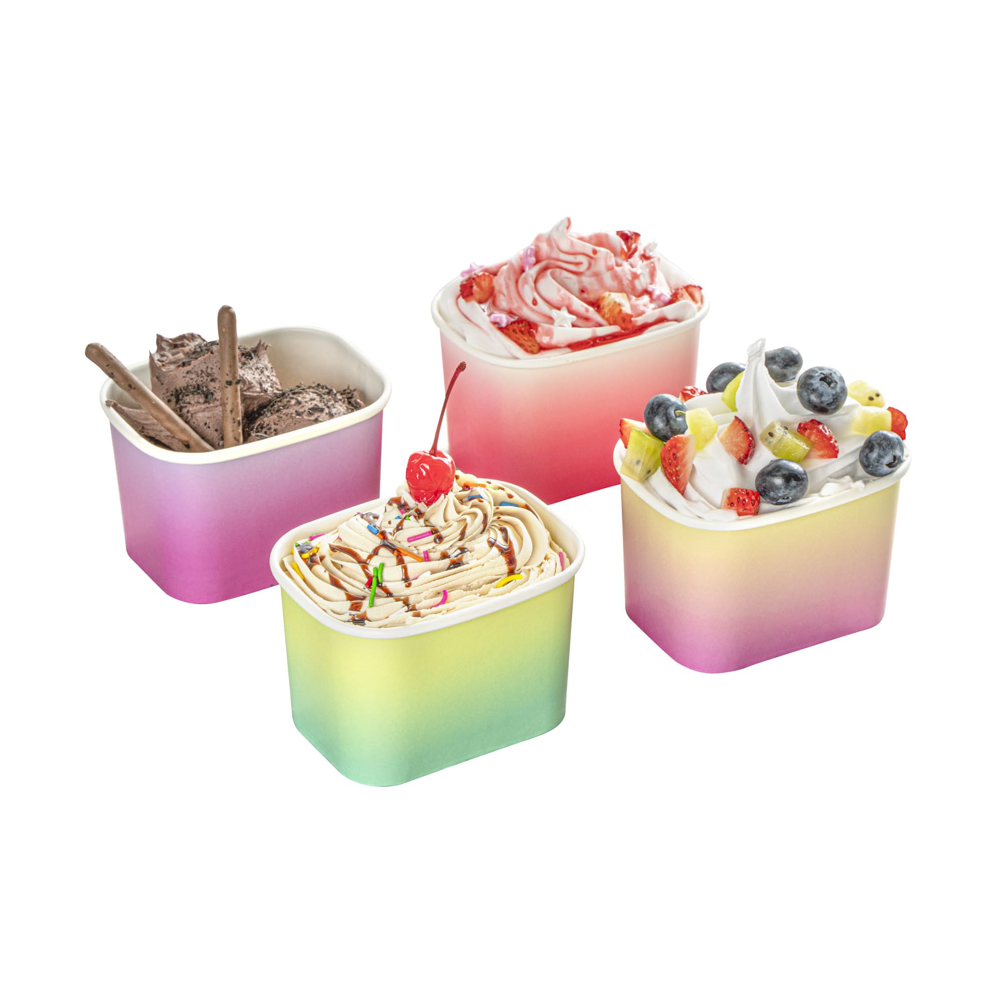 Restaurantware Paper Cups 200 Count 12 Ounce Square Disposable Ice Cream Containers, Leak-Resistant Paper Dessert To Go Cups, Hot And Cold Food, Durable Assorted Ombre Design