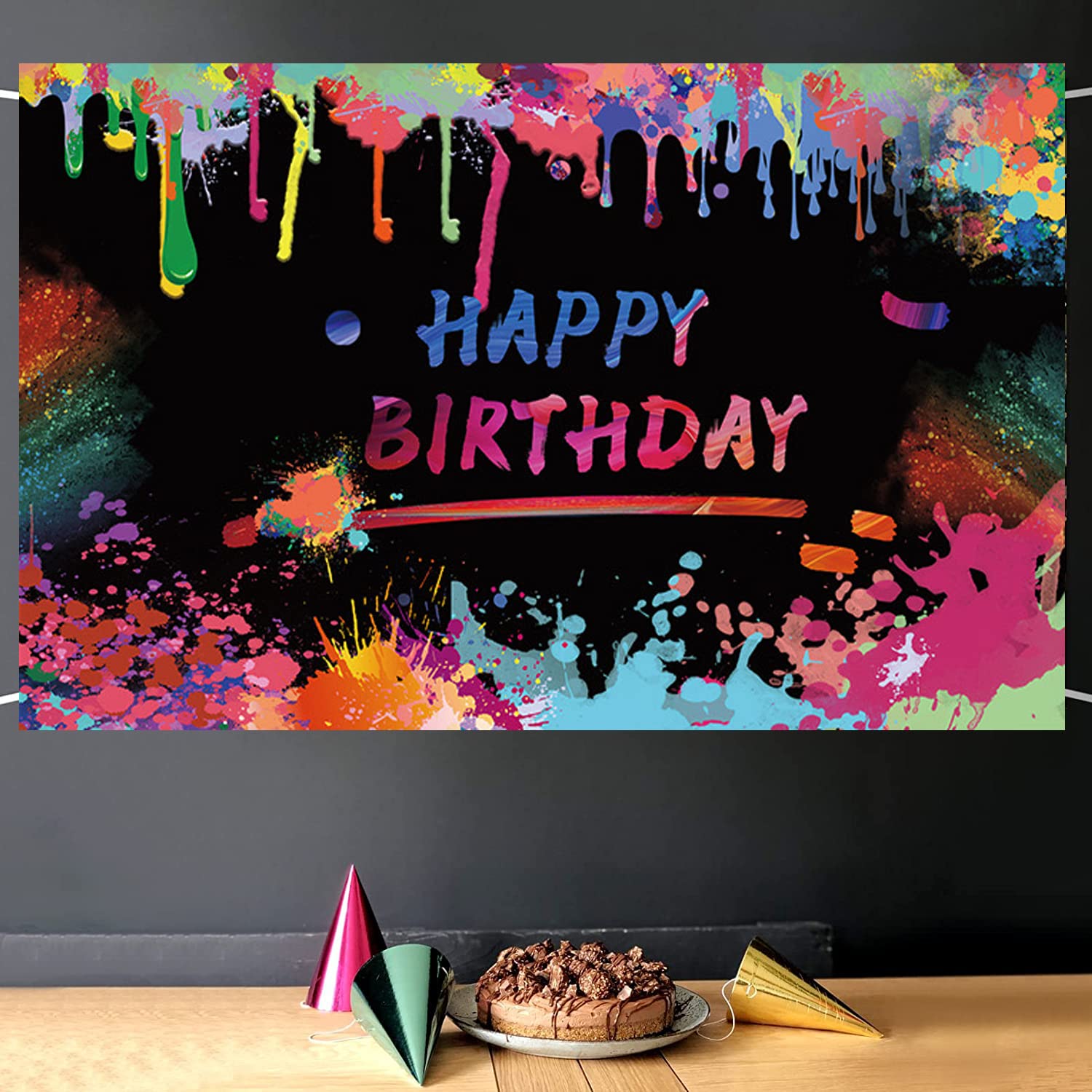 Neon Splatter Geburtstag Hintergrund – Bunte Graffiti Fotohintergrund 2,4 X 1,8 M