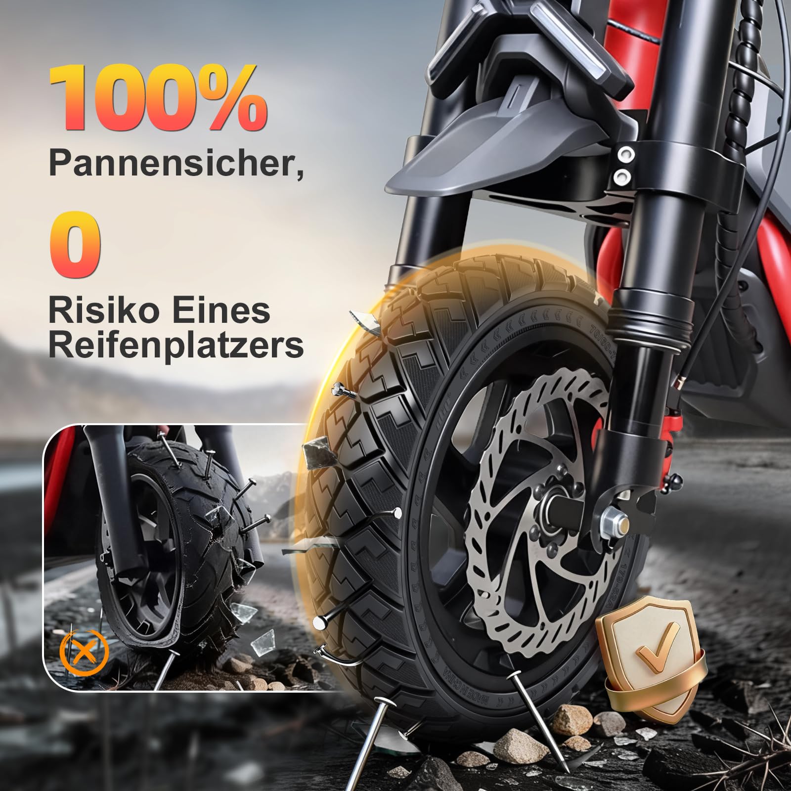 70/60-7,5 Vollreifen für Segway ZT3 Pro D, ZT3 Pro E, ZT3Pro, für Ninebot MAX G3 D Elektroroller Ersatzreifen Vollgummireifen Anti-Rutsch Off-Road Solide Reifen Pannensicher (1 Stück)