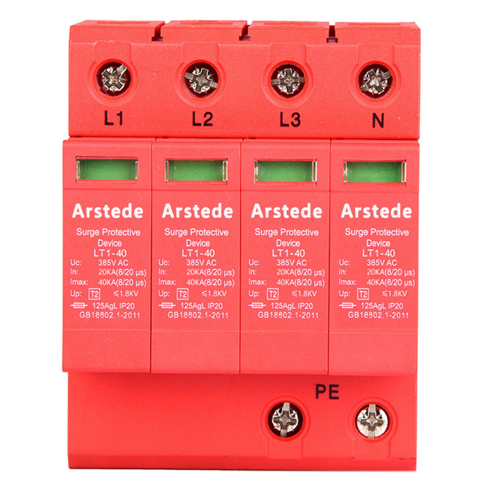 Scaricatore di Sovratensione,4P Dispositivo di Protezione Contro le Sovratensioni da Fulmini 385V CA 40kA Scaricatore di Sovratensione su Guida DIN per Protezione Contro i Tuoni