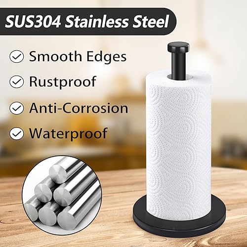 Miniatura 2 de Soporte para toallas de papel de cocina, soporte de papel de acero inoxidable para baño y mesa de comedor, con base resistente