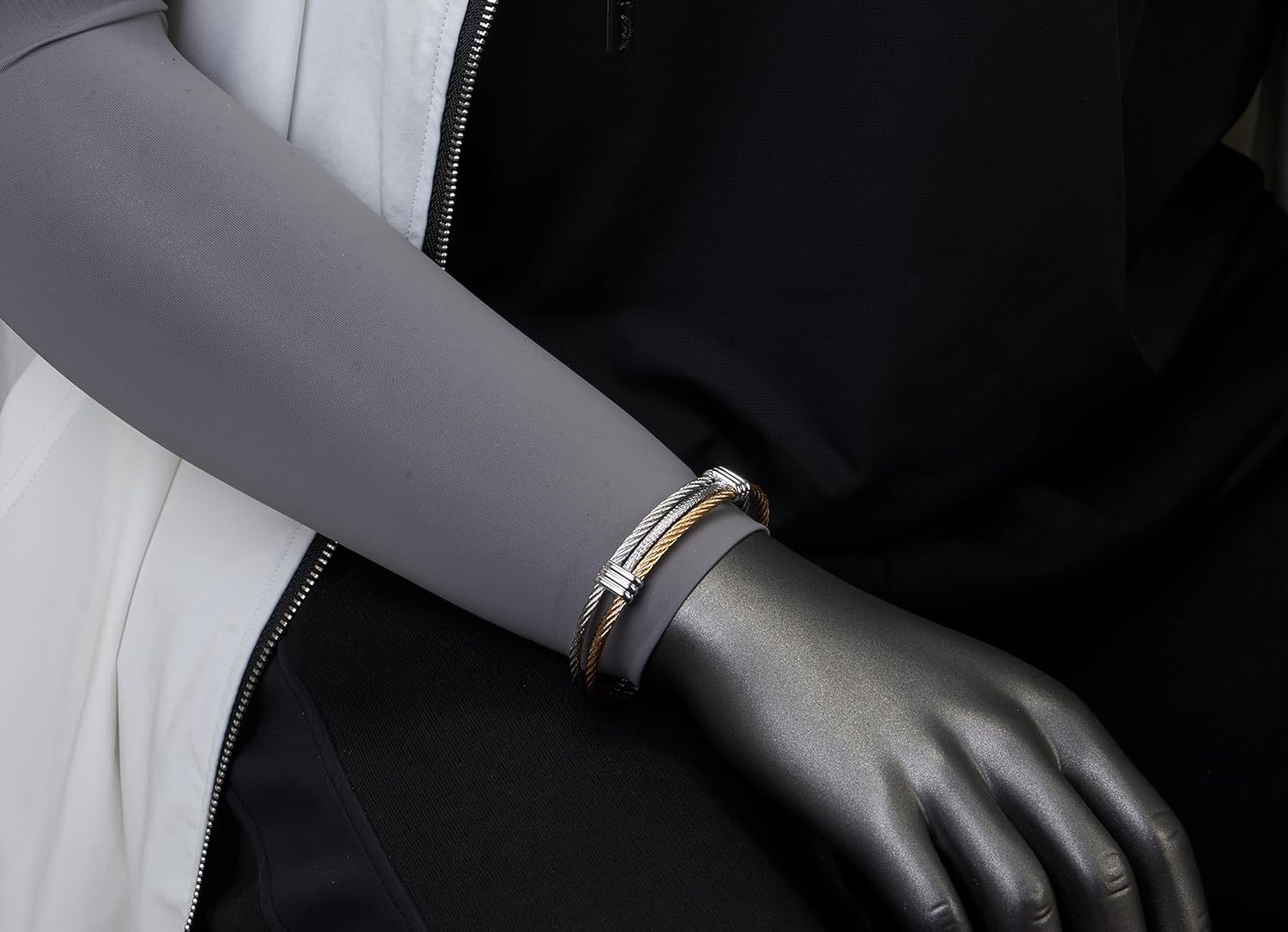 COOLSTEELANDBEYOND Men Women Stainless Steel Twisted Cable Adjustable Cuff Bangle Bracelet Gold Silver Two-tone - Image 2