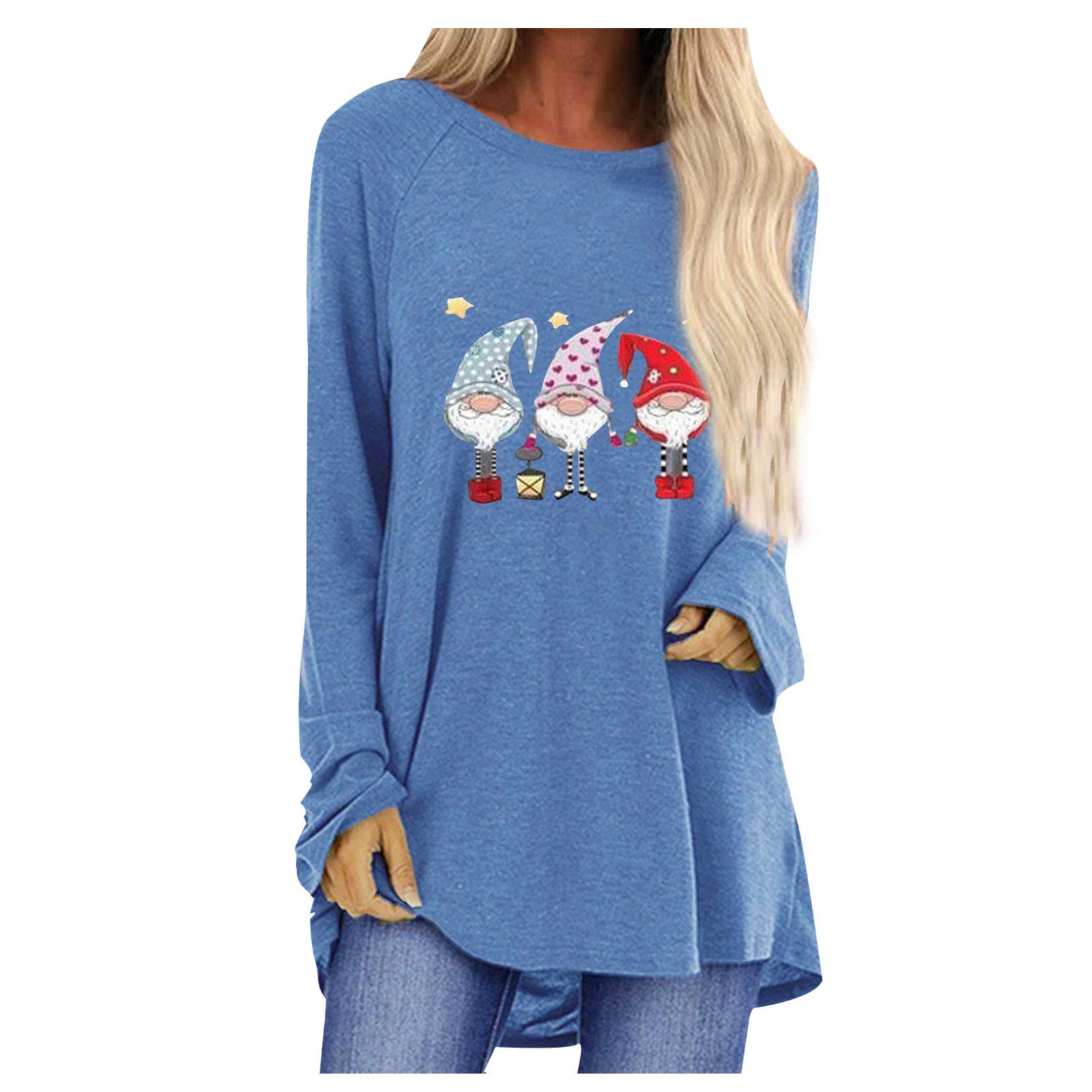Long Sleeve Tees for Women Pack Pullover Sleeve Santa Printed Top Long Casual Sweater Women Women's Blouse Short Sleeve Shirt Womens Casual Tees Womens Short Sleeve Undershirt