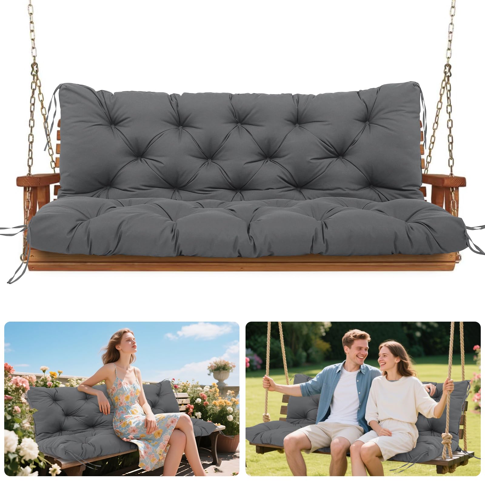 Vrngvi Porch Swing Cushions with Backrest Waterproof 2-3 Person Seat Thickened 5" Outdoor Swing Cushions Patio Swing Cushions for Outdoor Garden Backyard Bench Furniture (Dark Gray-60x40x5)-image-48