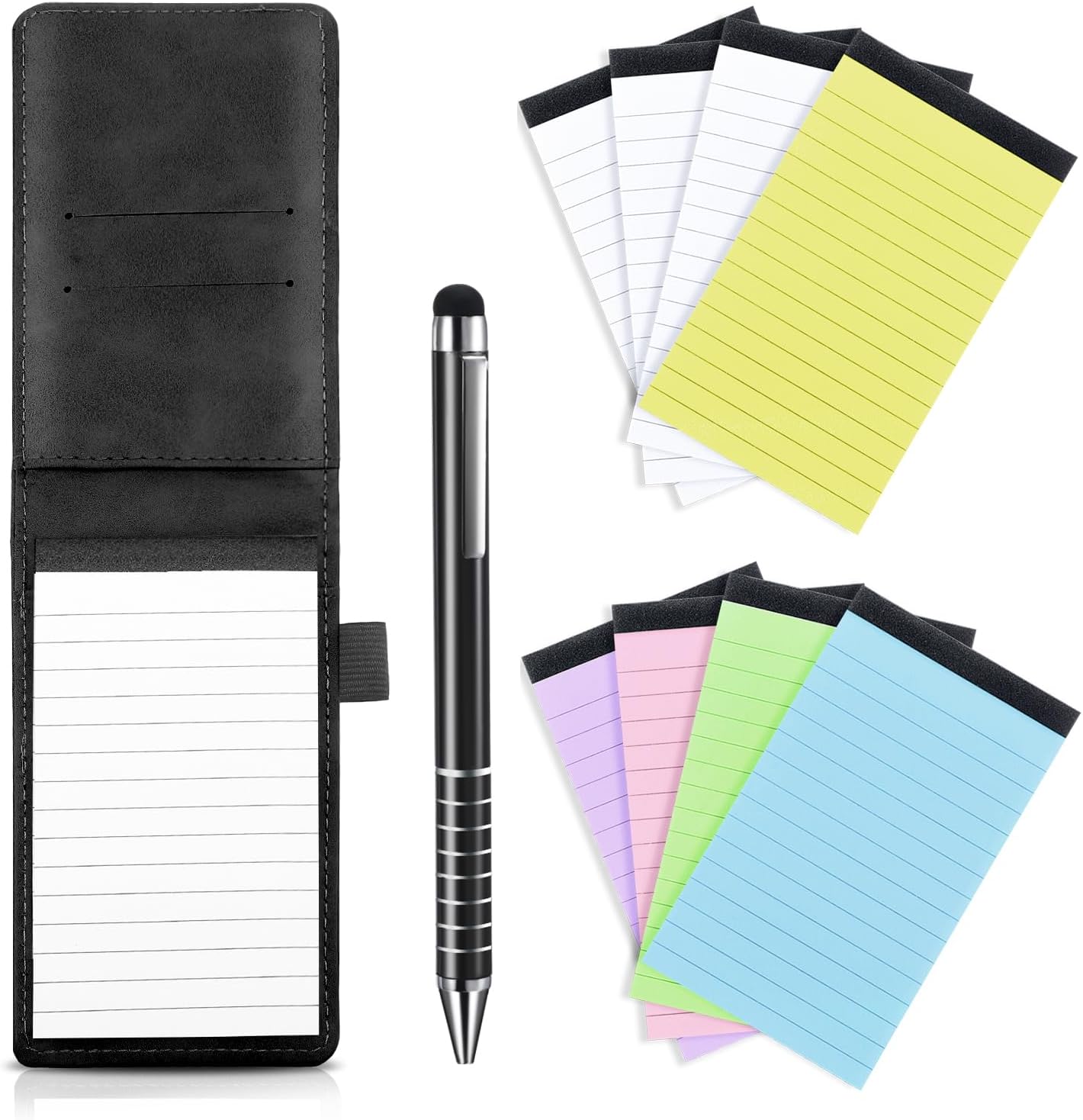 Outus 10 Pcs Mini Pocket Notepad Holder Set with Metal Pen,Camel,White