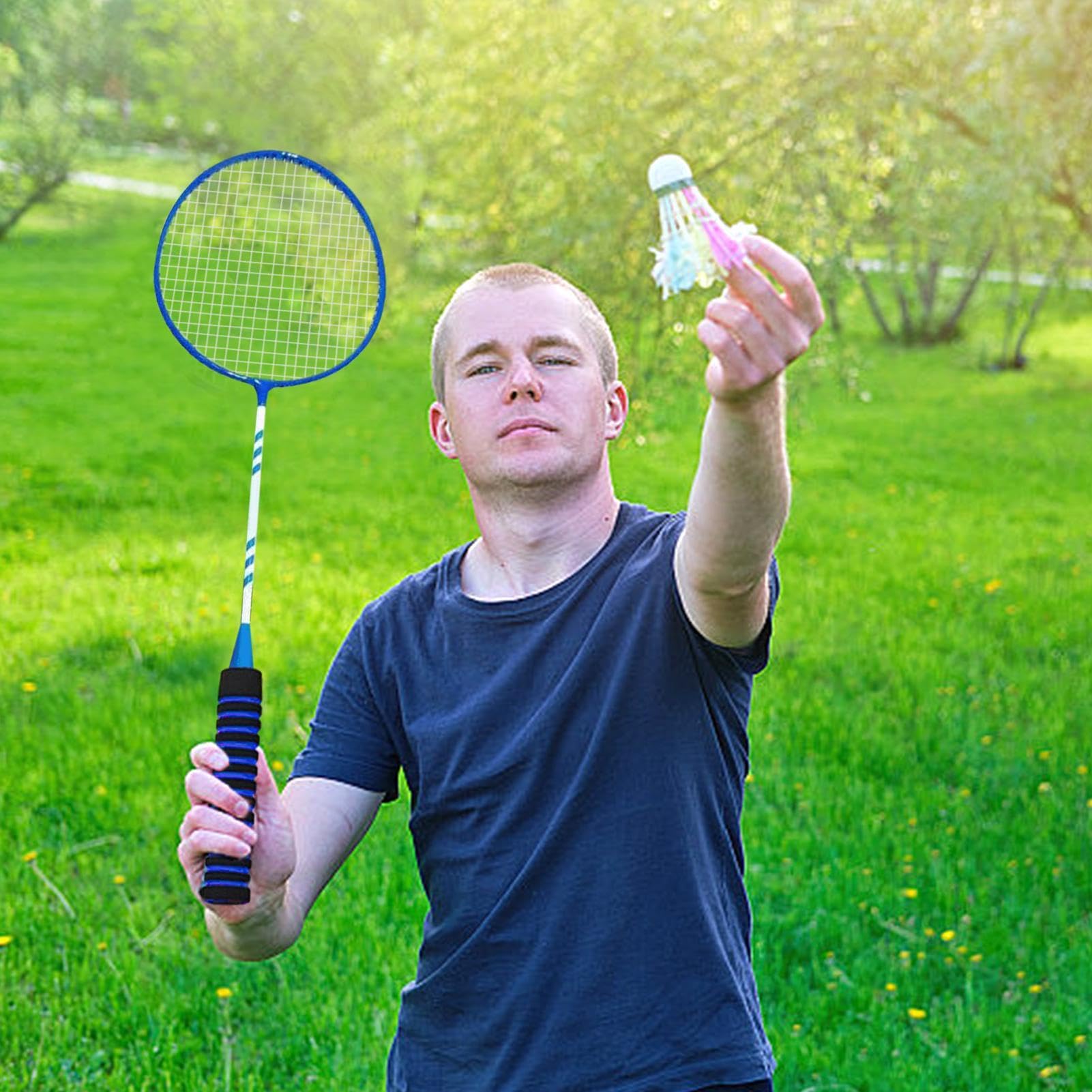 Set di Racchette da Badminton,Set di ricambio per Racchette da Badminton | leggere per 2 giocatori | Racchette elastiche e antiscivolo, attrezzatura per spiaggia, giardino, f