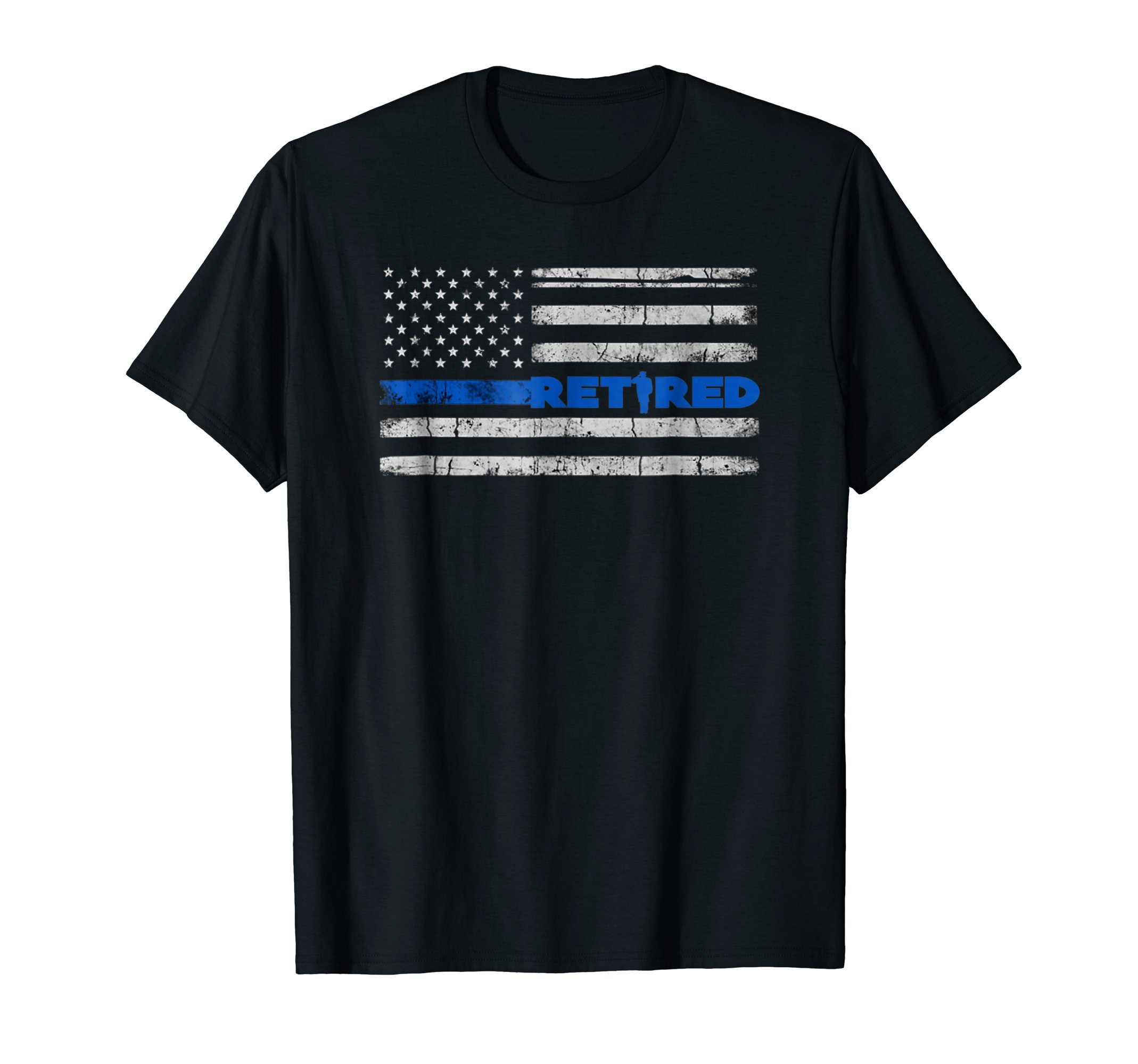 Support Our Law Enforcement Tees 2018Retired Police Officer Thin Blue Line Flag Retirement T-Shirt - Black, Unisex, Short Sleeve, Classic Fit, Crew Neck, T-Shirt, Size: SmallOEKO-TEX STANDARD 100