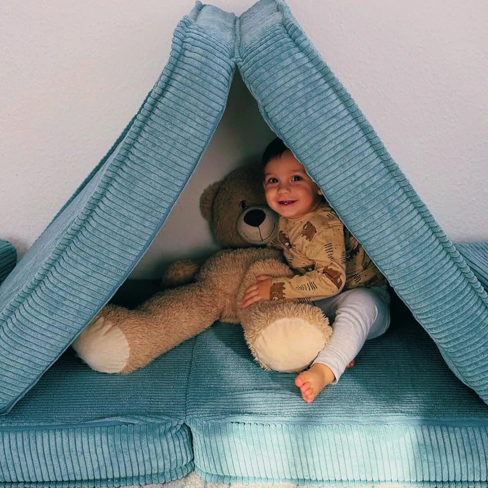 MEOWBABY Kindersofa – Spielsofa für Kinder – Weiche Klappsofa mit Schlaffunktion – Kuschelecke für Kinderzimmer, Aesthetic, Türkis