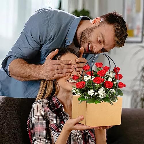 Miniatura 6 de LOMIMOS 5 bolsas de regalo de flores de papel kraft rosas, ramo de flores, impermeables, resistentes, rectangulares, con asa, para el día de la