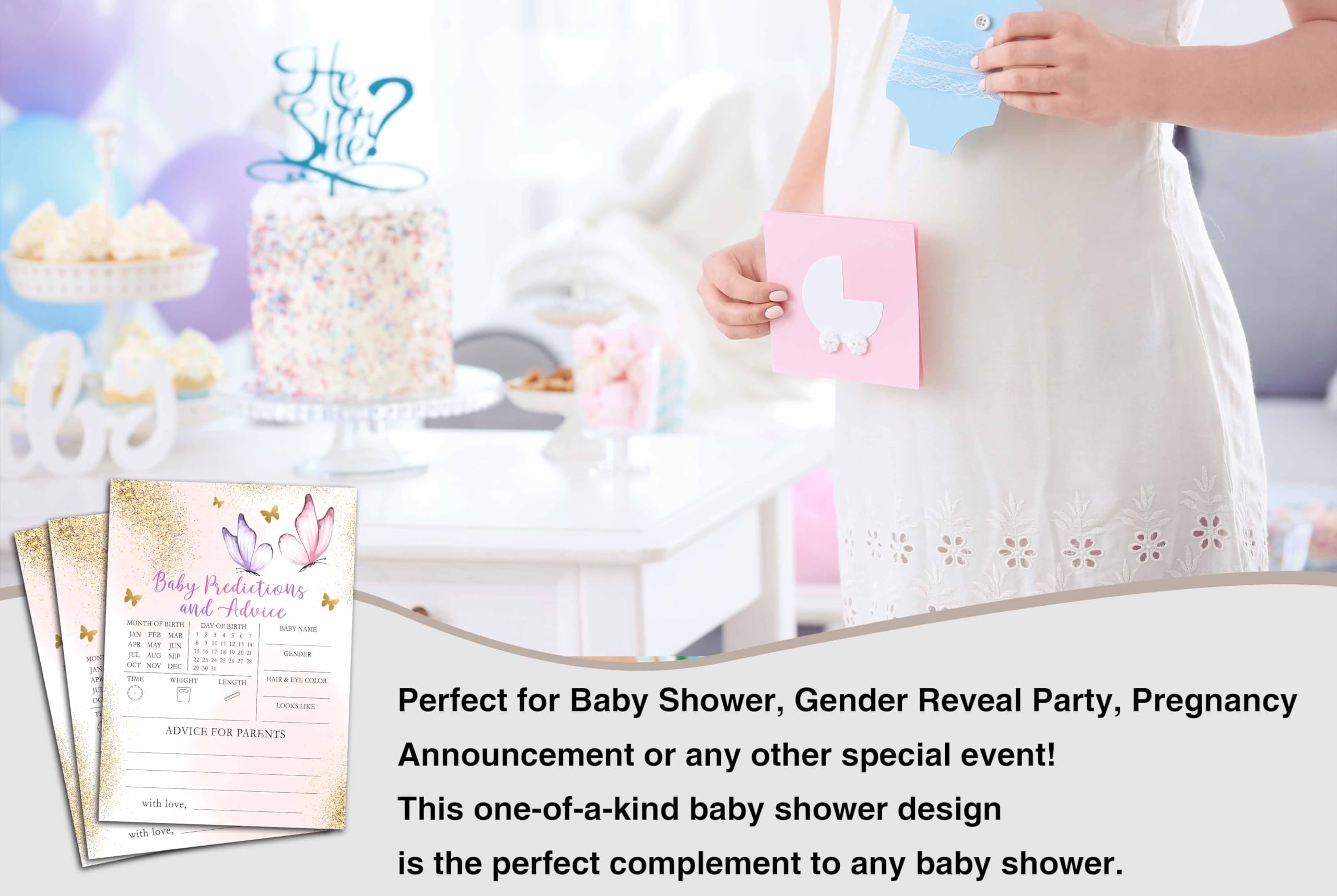 Butterfly Baby Shower Giochi per ragazze, Farfalla d'oro Previsioni e consigli per Baby Shower, Blush Pink Baby Shower/Gender Reveal Party Decorations, 12,7 x 17,8 cm carte fronte-retro (30 giochi