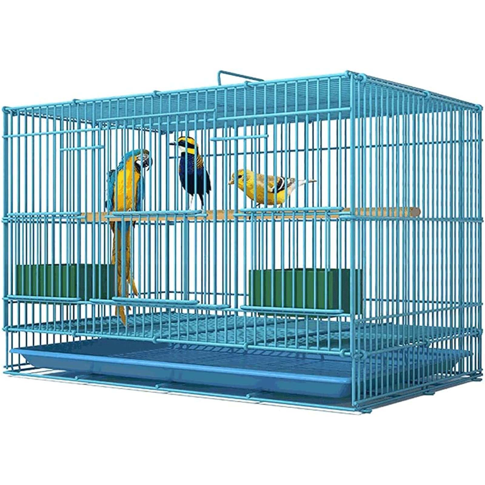 Sjdopulse Small. Spacious Metal Square Bird Cage, Wrought Iron Birdcage With Rolling Stand ＆ Tray, Portable Handle Design Flight Bird Cage, Blue Portable,Small,