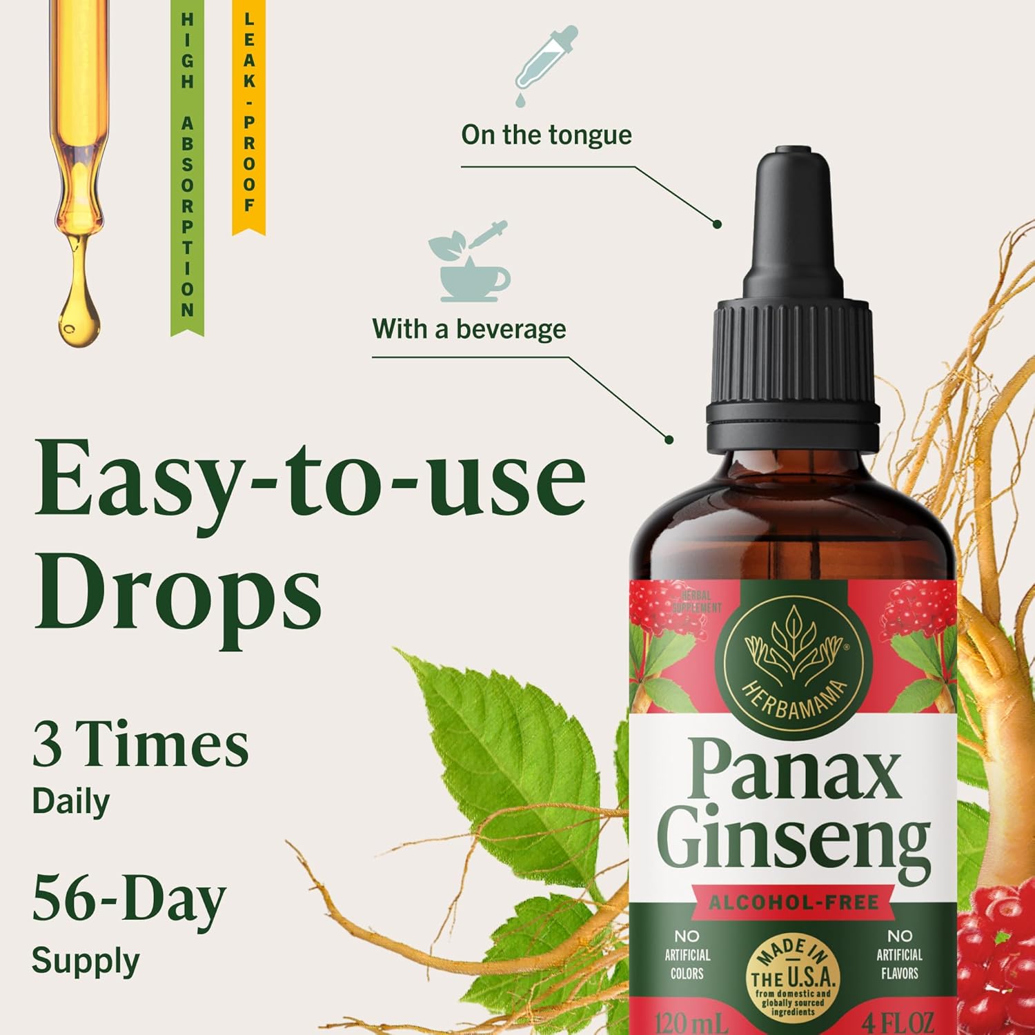 HERBAMAMA Panax Ginseng Root Tincture - Immune & Overall Support with Korean Red Ginseng Supplement - Vegan, Non-GMO, Alcohol & Sugar-Free Herbal Drops, 56-Day Supply - Image 6