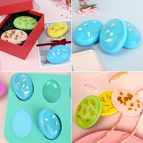 Miniatura 5 de Sakolla Paquete de 2 moldes de silicona para jabón, 6 cavidades, forma ovalada, moldes de silicona hechos a mano para hacer jabón, suministros para