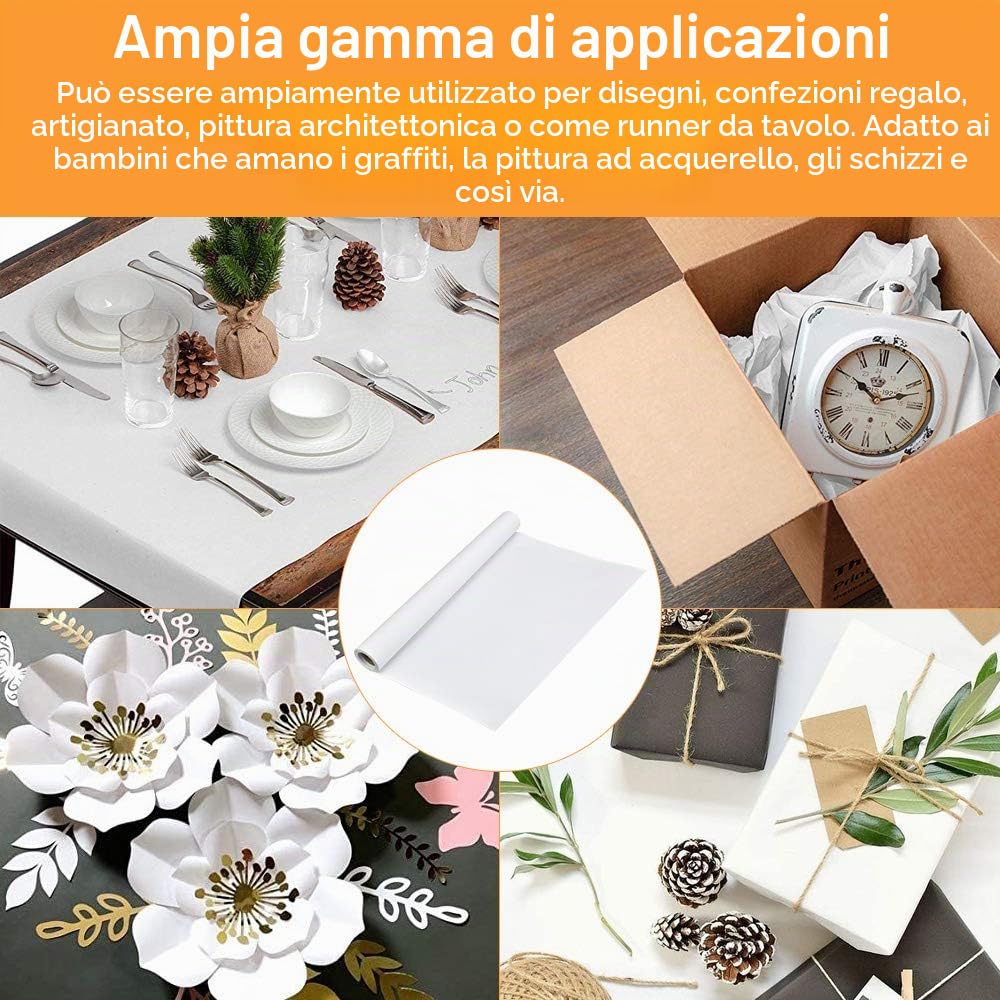 WANTOUTH Rotolo di Carta da Disegno Bianca da Cavalletto Schizzo 44cm*10m Rotolo di Carta Artistica da Disegno per Pittura Artigianato