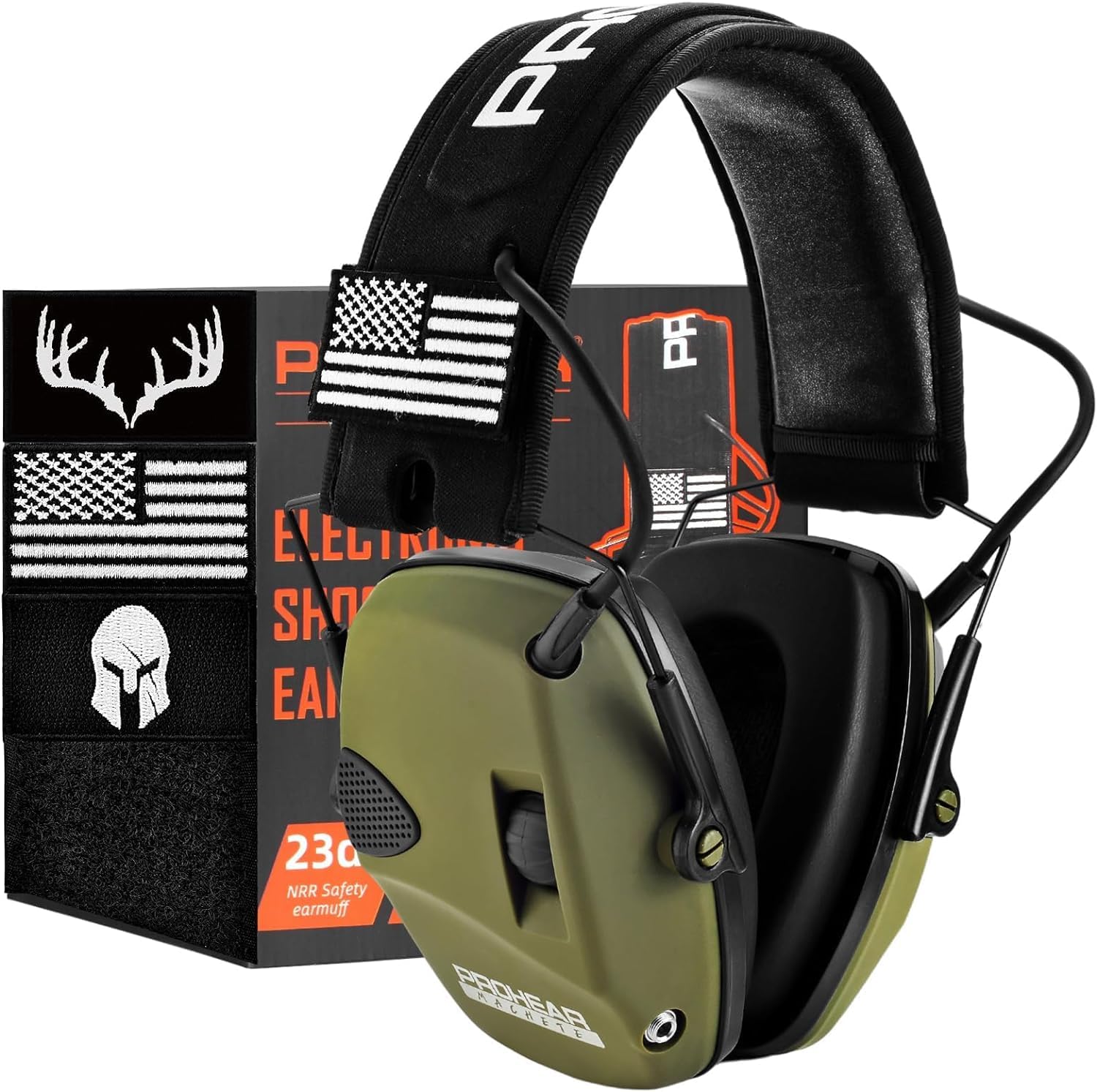 PROHEAR Electronic Ear Protection for Shooting with 4X Sound Amplification, Gun Range Hearing Protection Muffs, NRR 23dB Noise Reduction Headphones for Hunting, Green