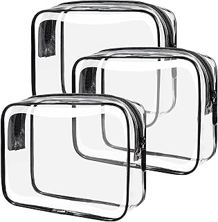 TSA Approved Toiletry Bag - Clear Makeup Bag Waterproof Quart Size Bag, Travel Makeup Cosmetic Bag for Women Travel Car Accessories Essentials for Men and Women (Clear-Black)