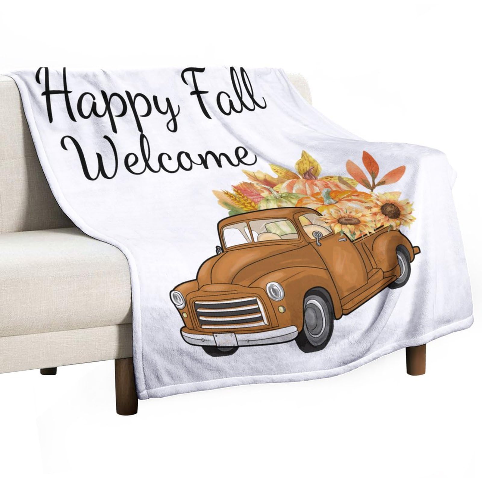 Couverture polaire Happy Fall plaid automne pour canapé et lit doux