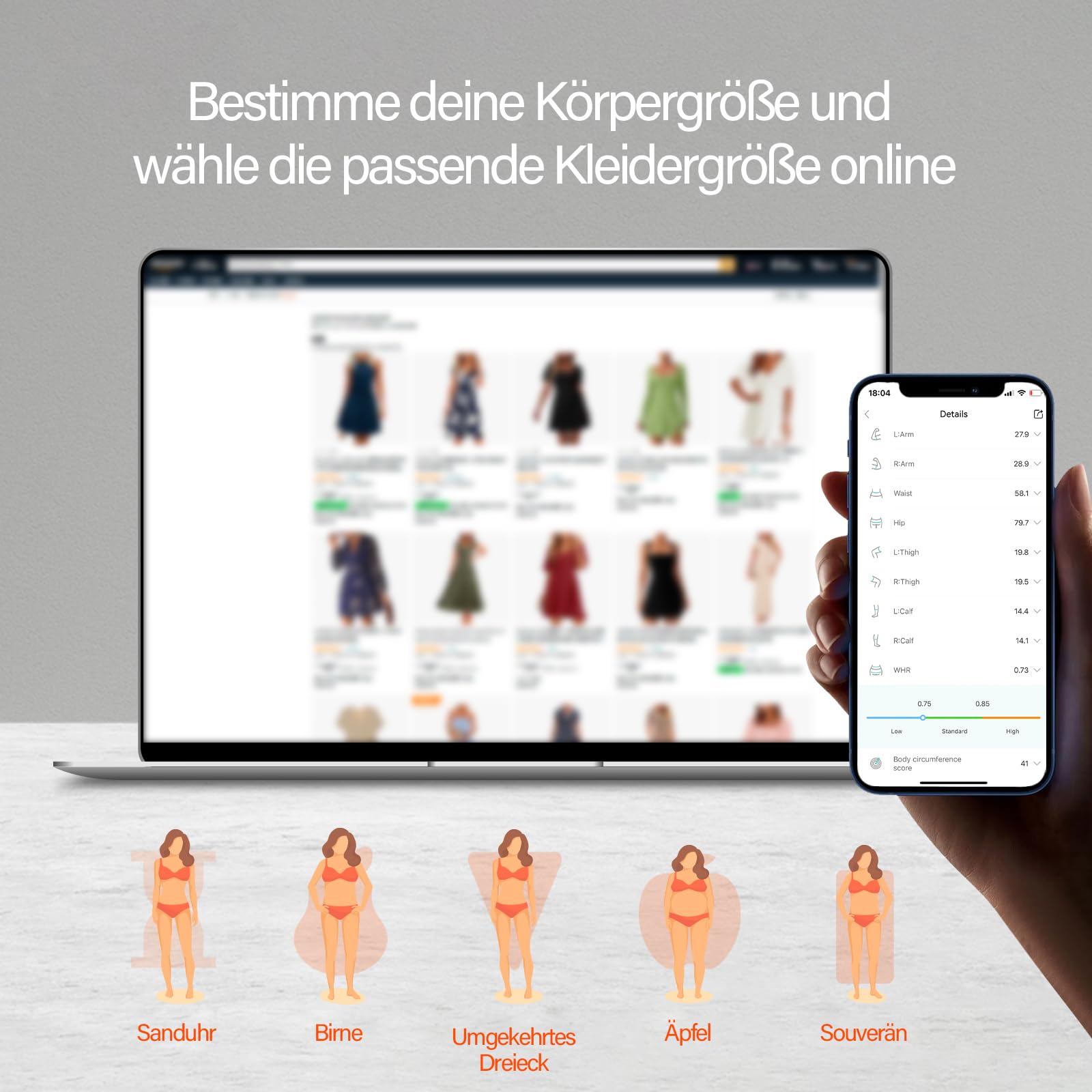 Fitdays Smartes Körpermaßband mit Bluetooth & LED-Bildschirm | Körperfett-BMI-Messung + App-Tracking für Fitness/Abnehmen | Automatisch Einziehbar & Tragbar (Schwarz)