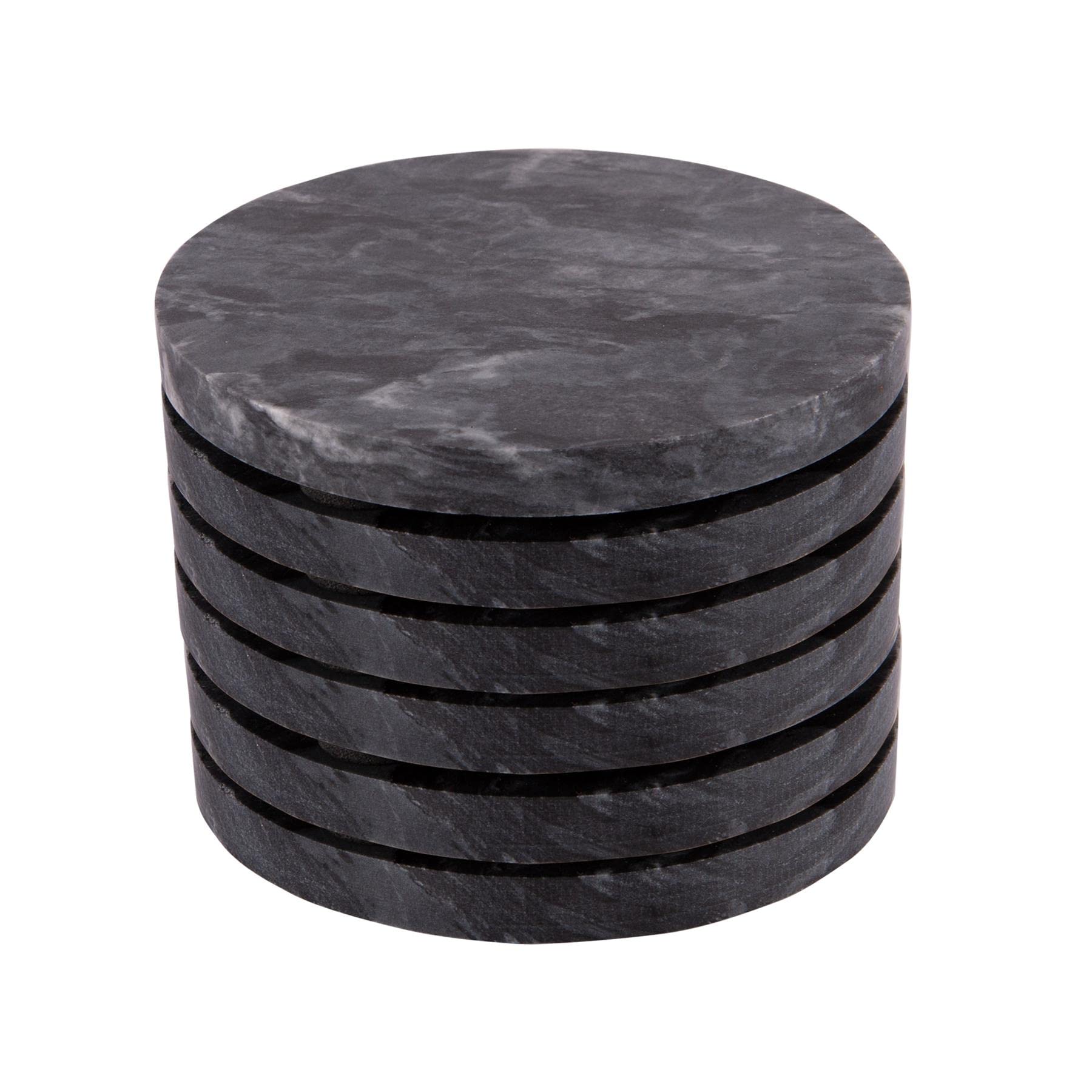 Rinkit.com Black Round Marble Coasters - Pack Of Six