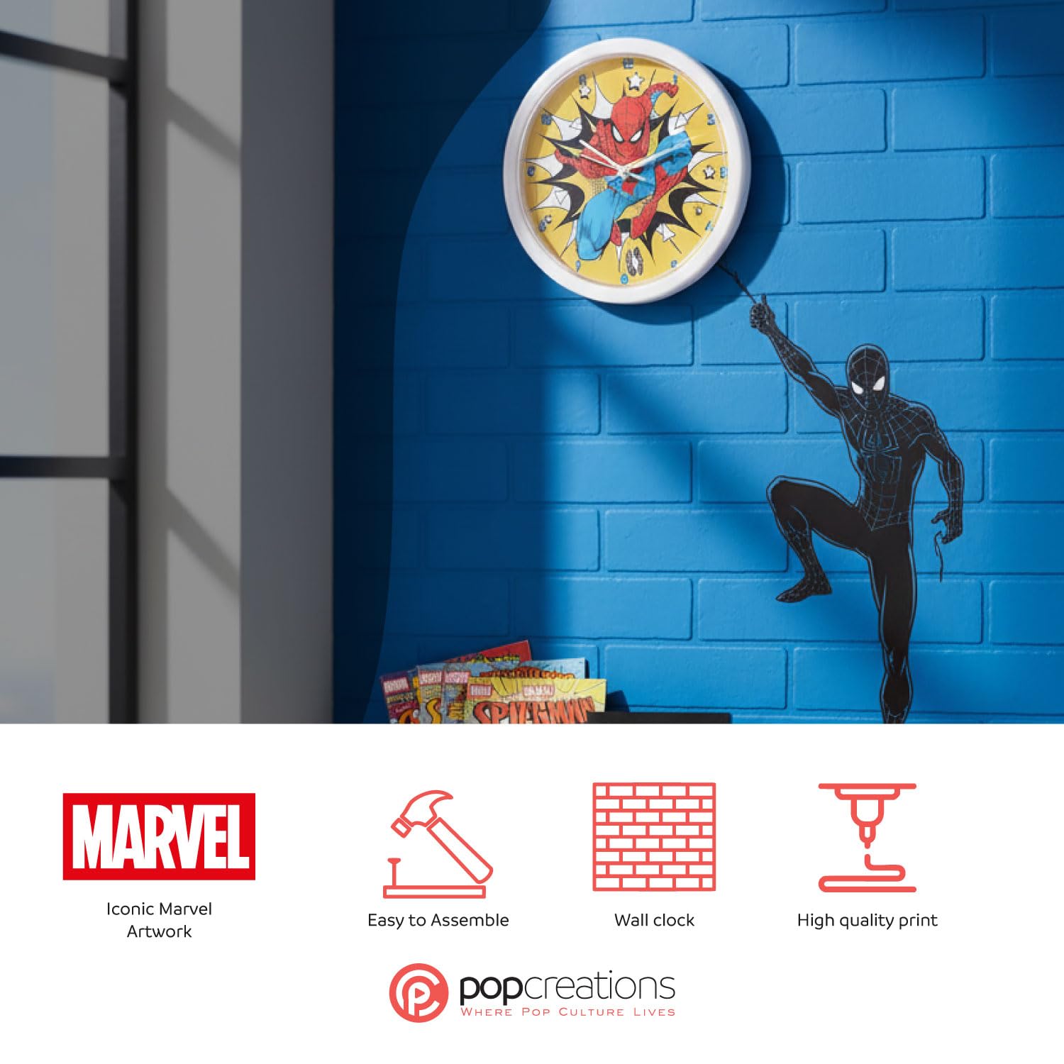 Amazon.com: Marvel Spider-Man Yellow Wall Clock | 10-Inch Analog