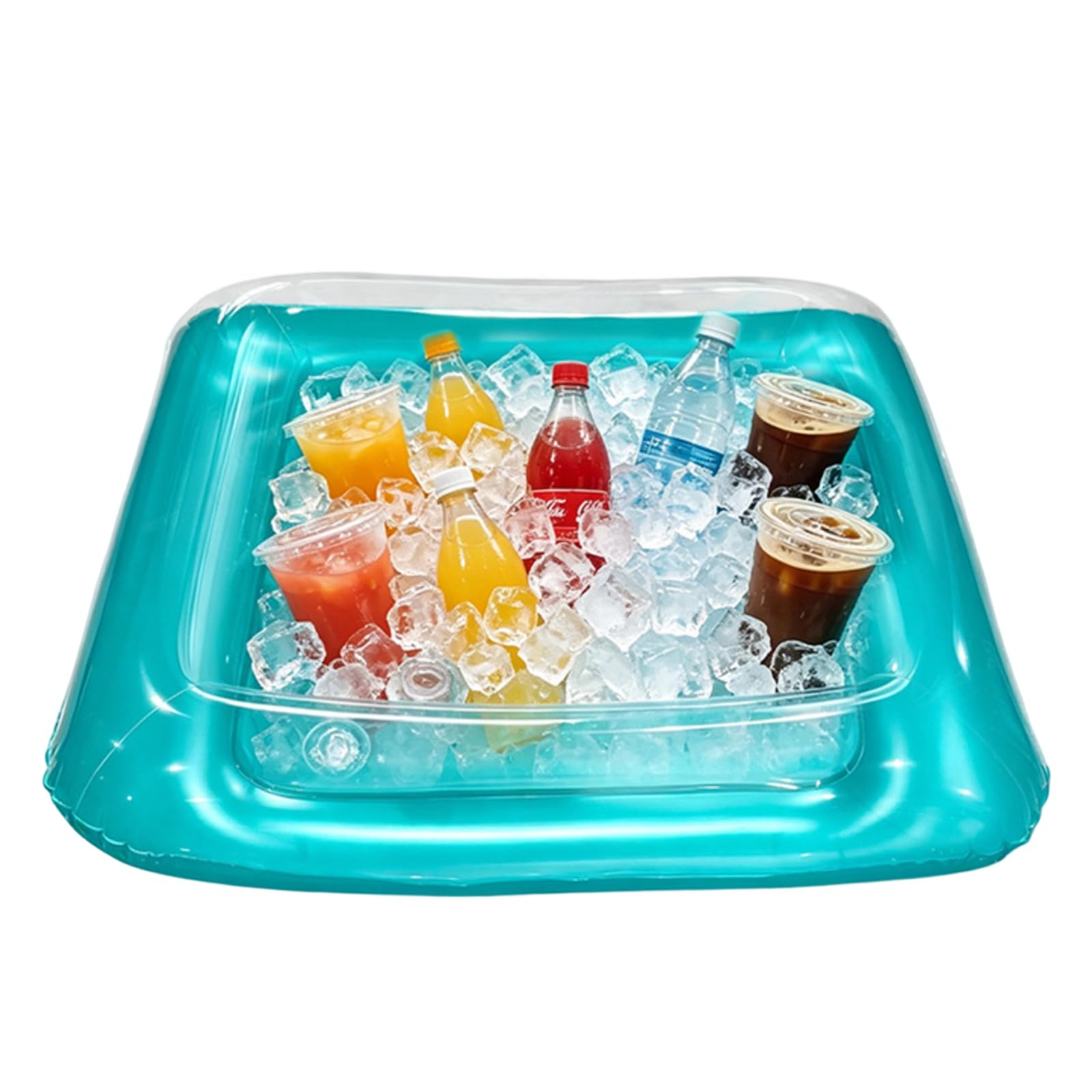 Inflatable Floating Pool Bar Tray, Transparent Ice Cooler, Multi-Cup Holder For Pool Party Drink Serving Beach Vacation Party Drinks,M-Blue