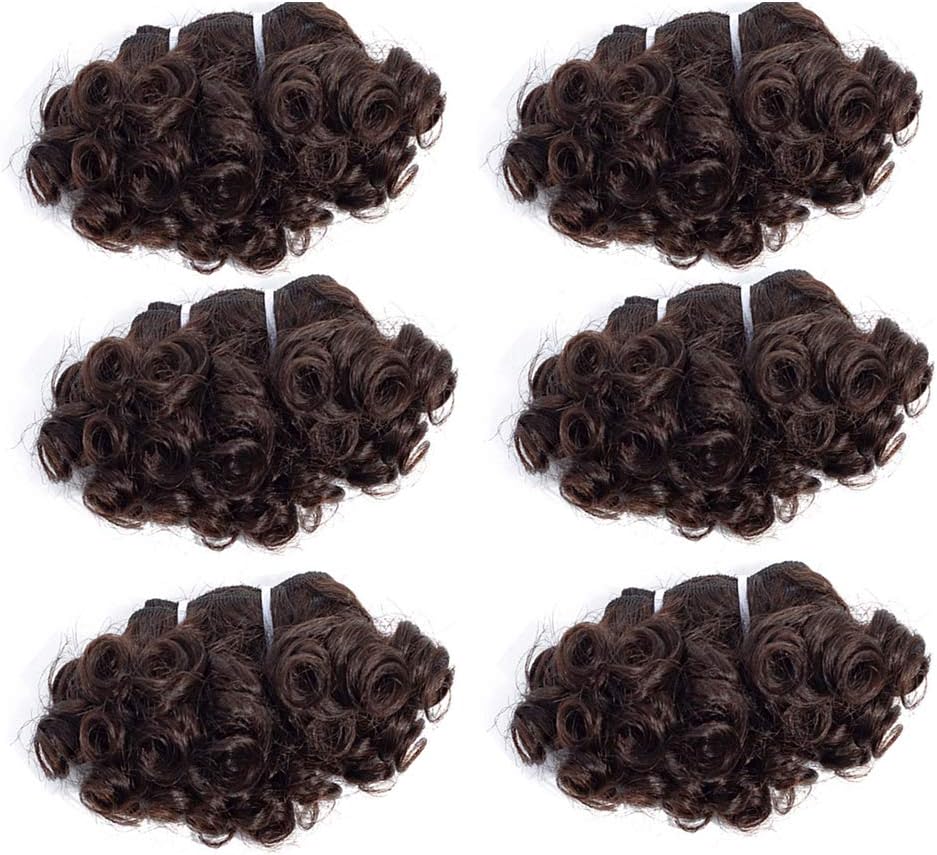 Peruvian Virgin Hair Short Bouncy Curly Human Hair Weave Bundles 6 Bundles 6 inches with 1 Small Closure Light Brown Color 238 Grams