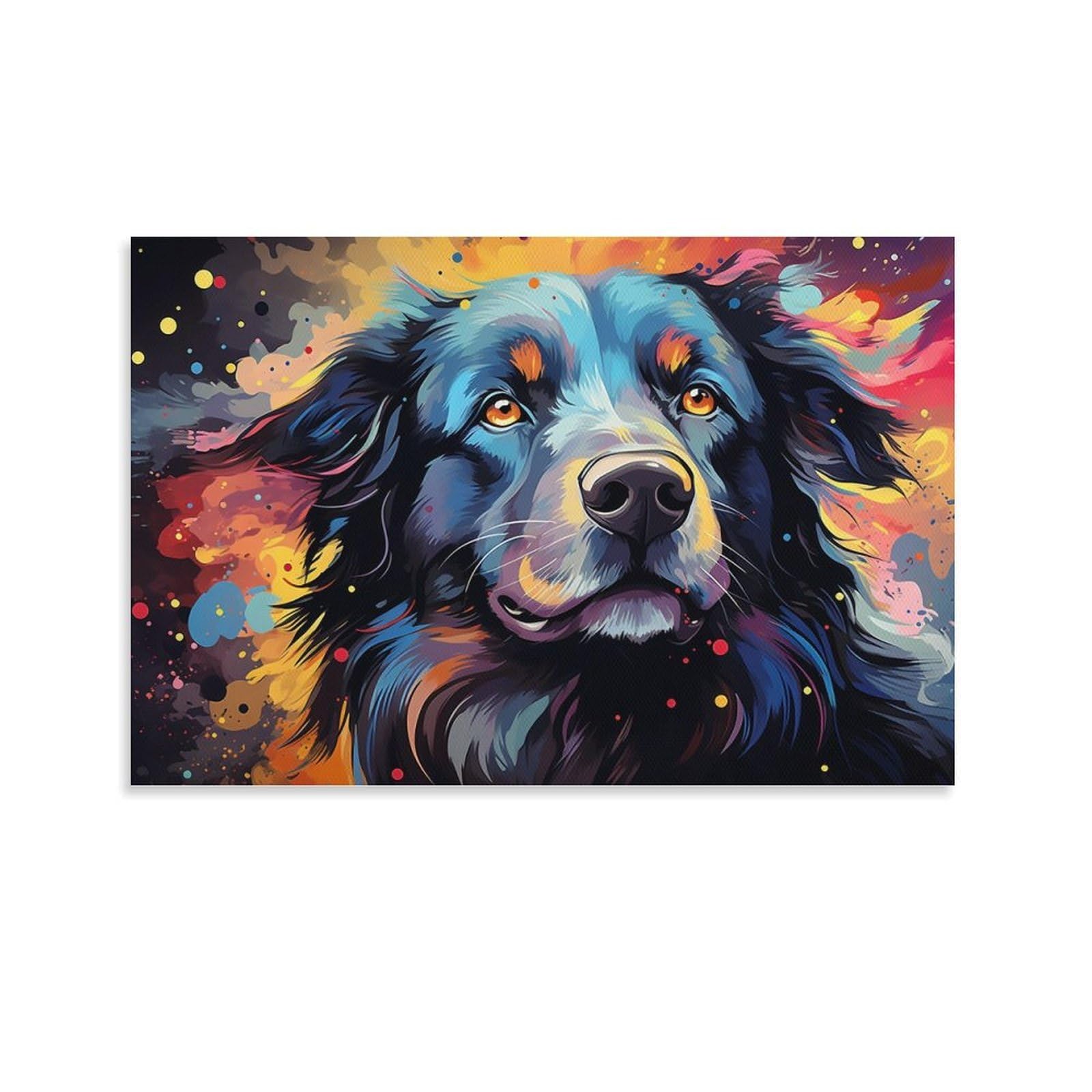 CPLVKWRQJ Dog Single Colorful Dog Portrait Painting Canvas Wall Art - Fade Resistant Ready to Hang Living Room Focal Point Wall Decor 20x30inch(50x75cm)