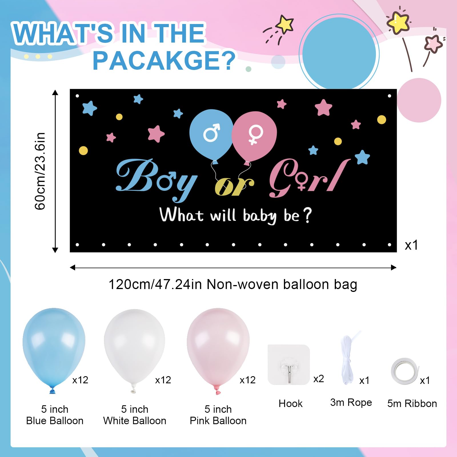 BLOOWIN Gender Reveal Giochi - Kit Baby Shower Con Borsa per Palloncini Party Boy or Girl - Balloon Drop Bag