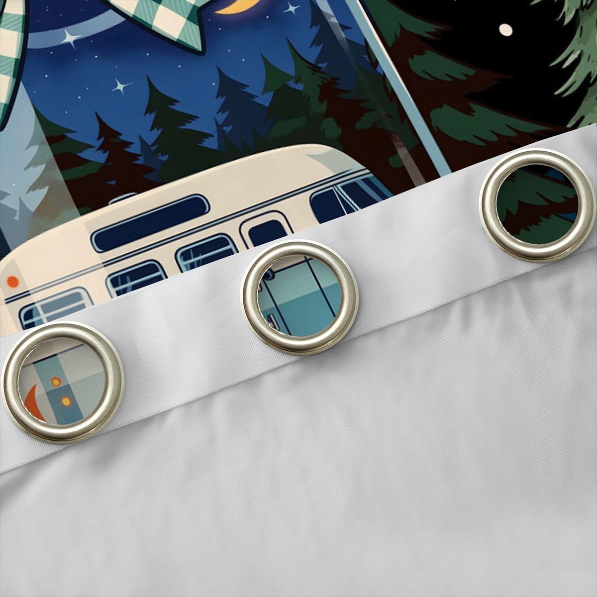 Homewish Camper Happy Camping - Tende oscuranti blu navy, 52 x 90 cm | Tende rustiche con occhielli per camera da letto, falò, tende da viaggio, rimorchi, 2 pannelli