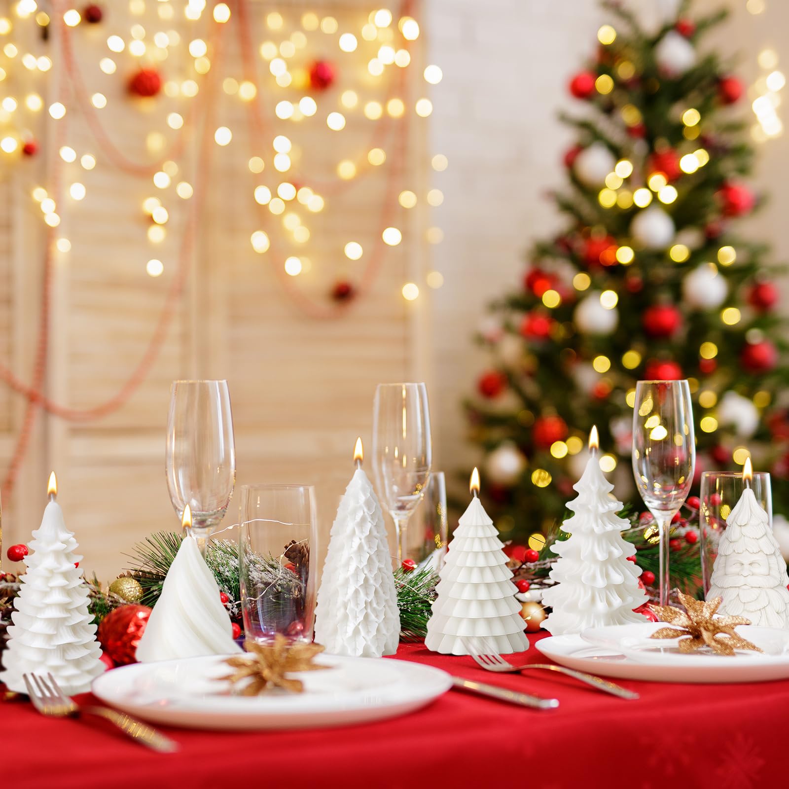 MTLEE Lot de 6 bougies de Noël parfumées au soja pour sapin de Noël - Décoration d'intérieur - Bougie en cire faite à la main pour chambre à coucher, salle de bain, fête