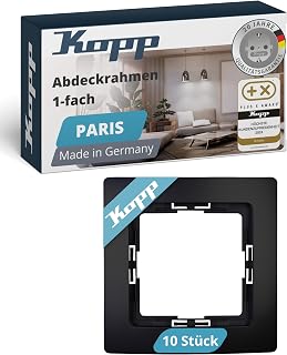 Kopp PARIS 1-fach Abdeckrahmen in Matt-Schwarz - 10 Stück - 83 x 83 x 9,5 mm - Rahmen für Steckdosen & Schalter - Stilvoller Steckdosenrahmen aus Kunststoff - Hochwertiger Lichtschalter-Rahmen
