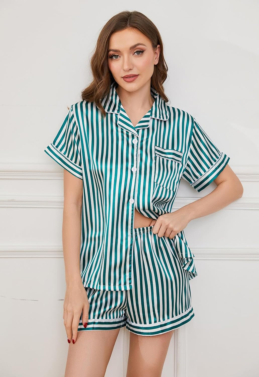 Women's Silk Pajamas - Button Up Satin PJs with Notch Collar - 2 Piece Satin Pajamas Set - Image 6