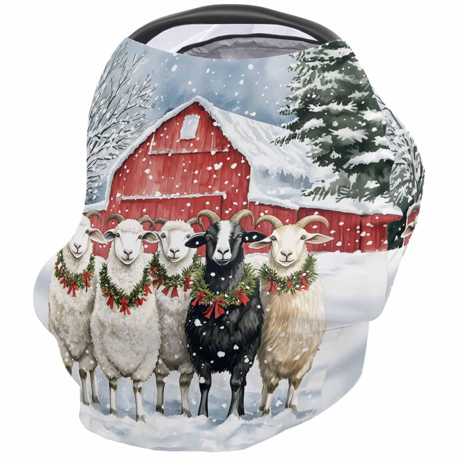 Nursing Cover for Breastfeeding Scarf, Christmas Barn Winter Farmhouse Sheep Snow Baby Car Covers Super Soft Multi Use for Canopy Shopping Cart Cover Blanket Stroller Cover