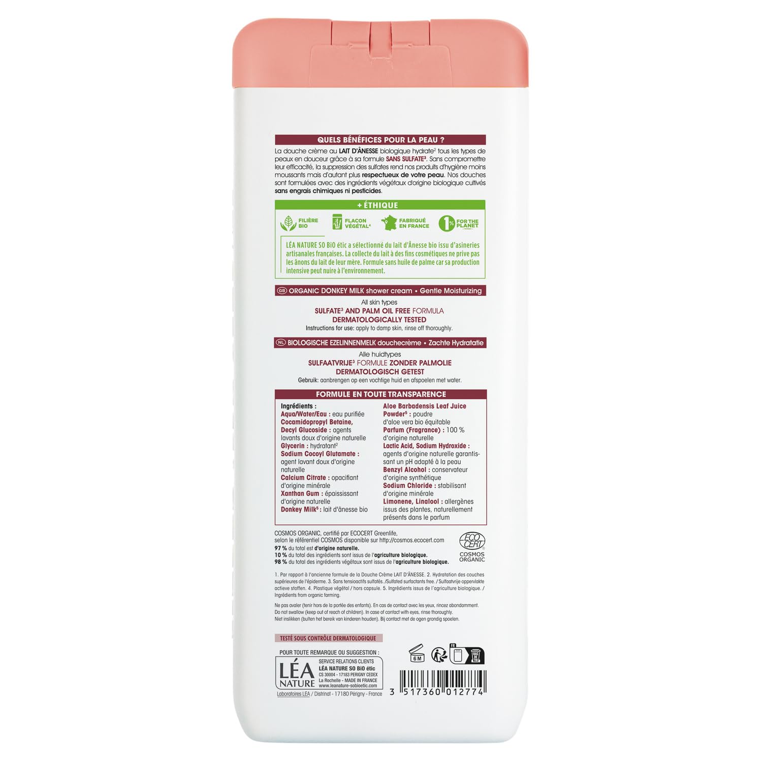 SO'BIO - Douche Crème Lait d'Ânesse, Onctueux, Hydratant 650Ml - Lot De 3