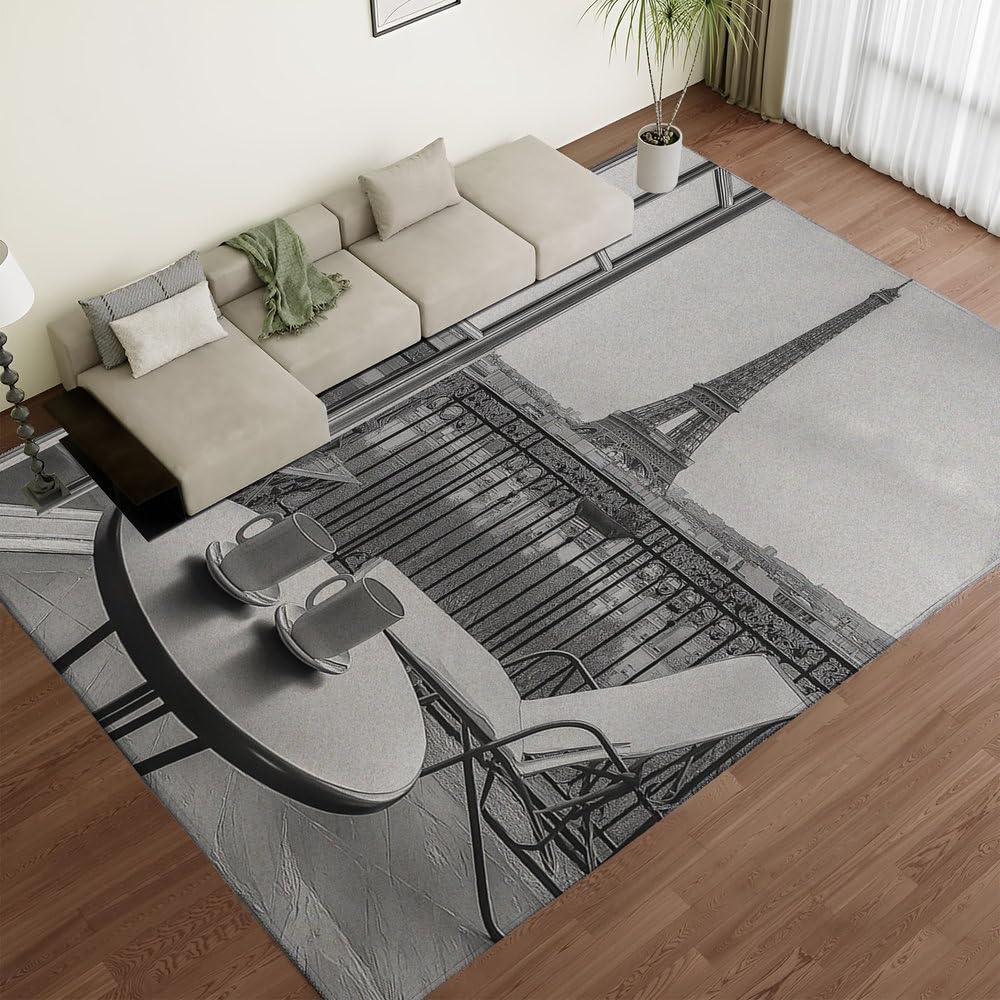 Tapis de chambre super doux et moelleux antidérapant lavable motif Paris gris 160x230